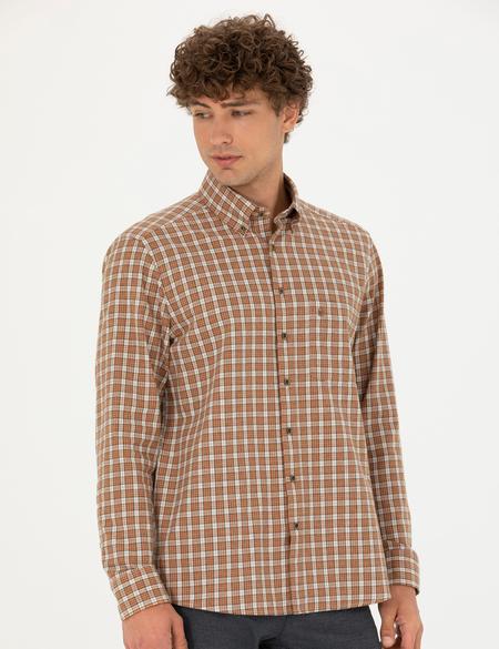 Kahverengi Regular Fit Uzun Kollu Gömlek - 50274597023