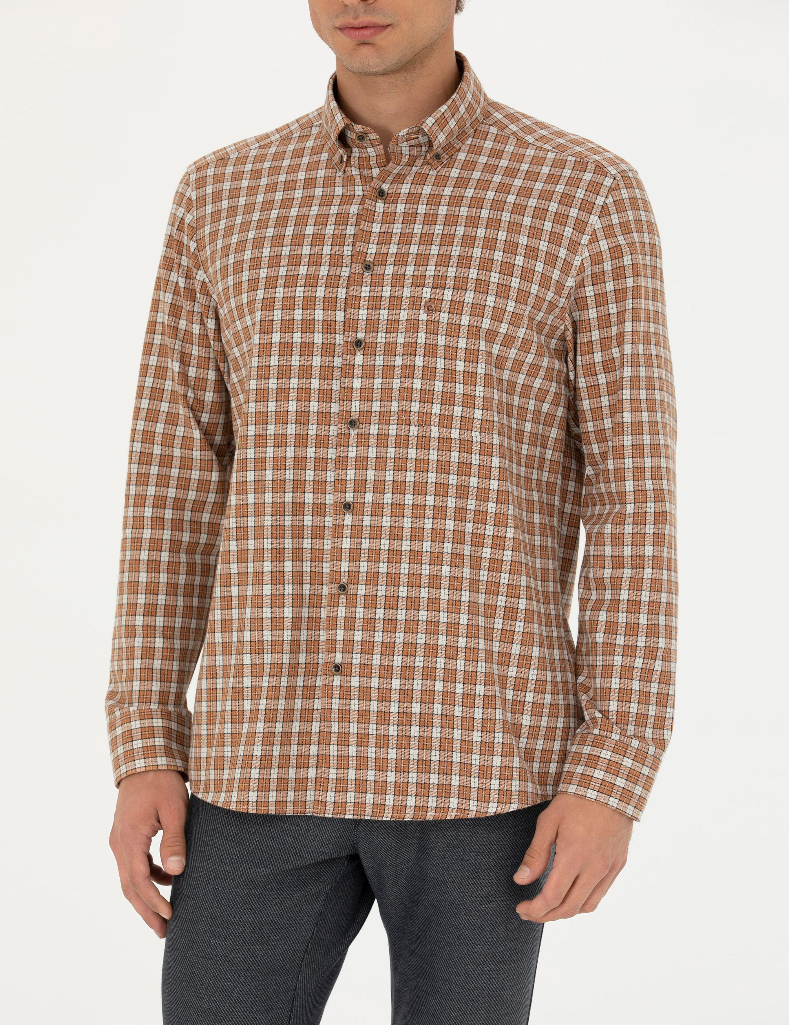 Kahverengi Regular Fit Uzun Kollu Gömlek