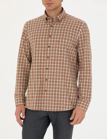 Kahverengi Regular Fit Uzun Kollu Gömlek - 50274597023