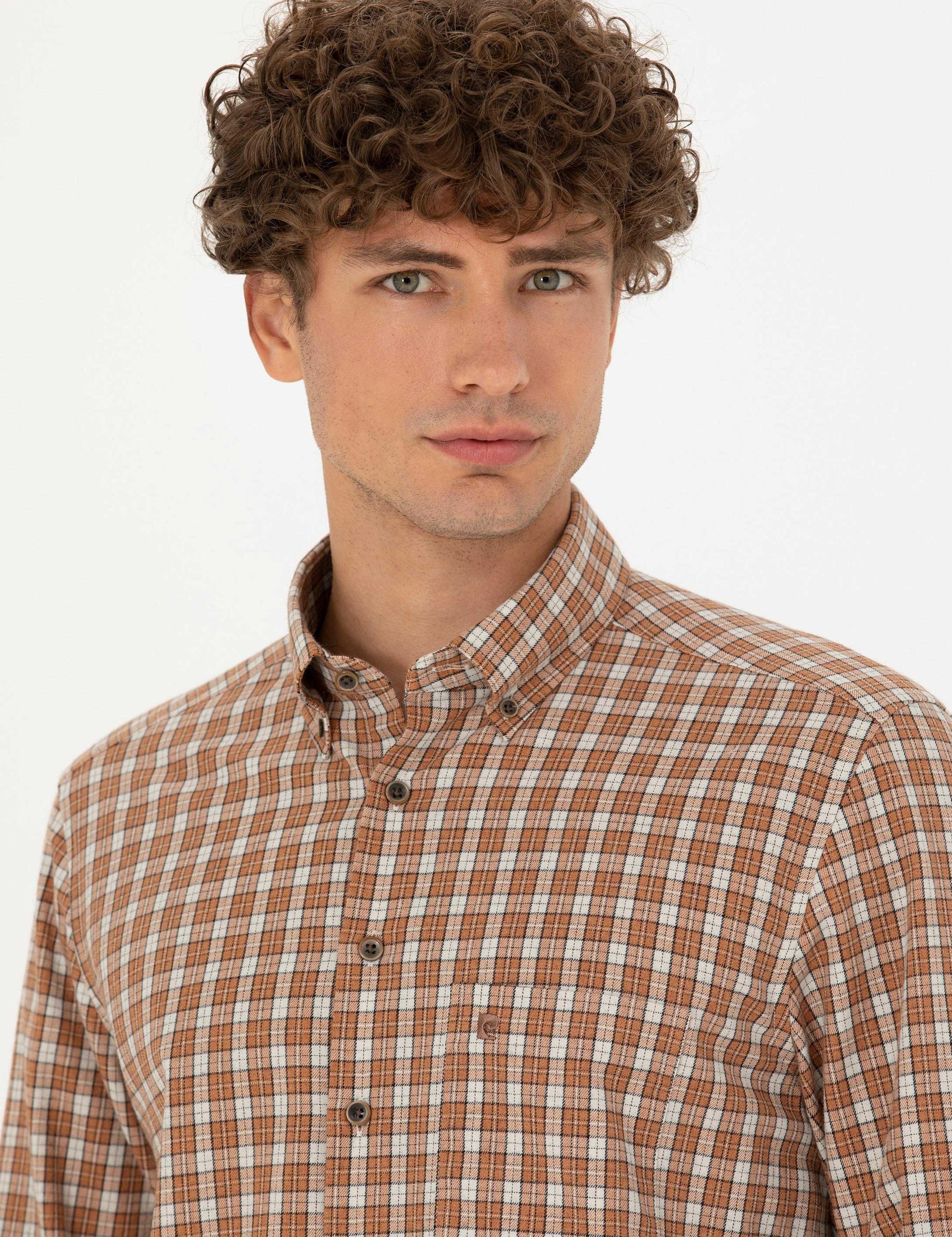 Kahverengi Regular Fit Uzun Kollu Gömlek