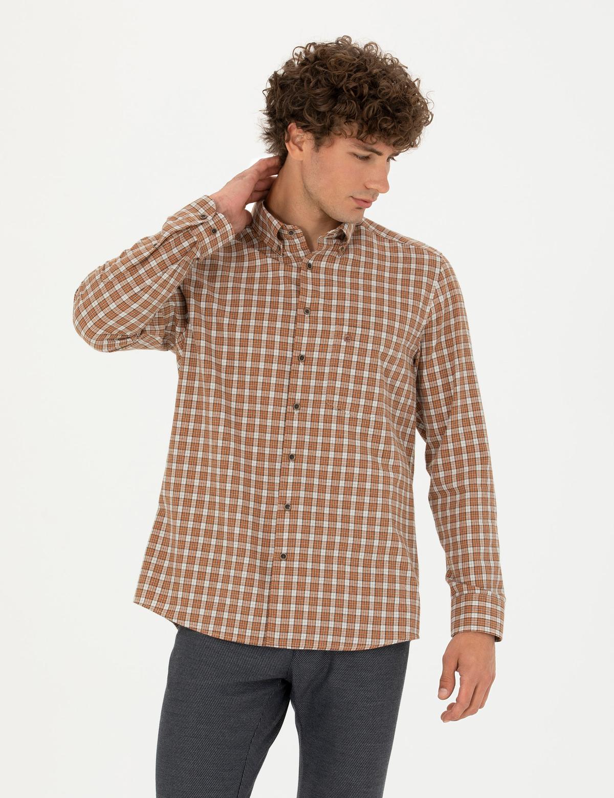 Kahverengi Regular Fit Uzun Kollu Gömlek