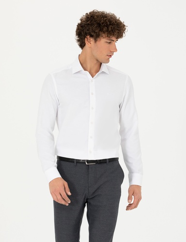 Beyaz Slim Fit Uzun Kollu Gömlek