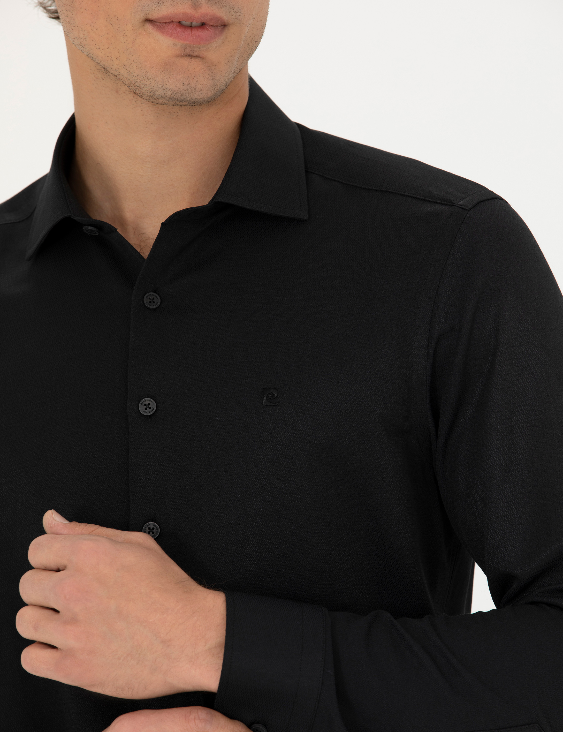 Pierre Cardin Siyah Slim Fit Uzun Kollu Gömlek görsel 7