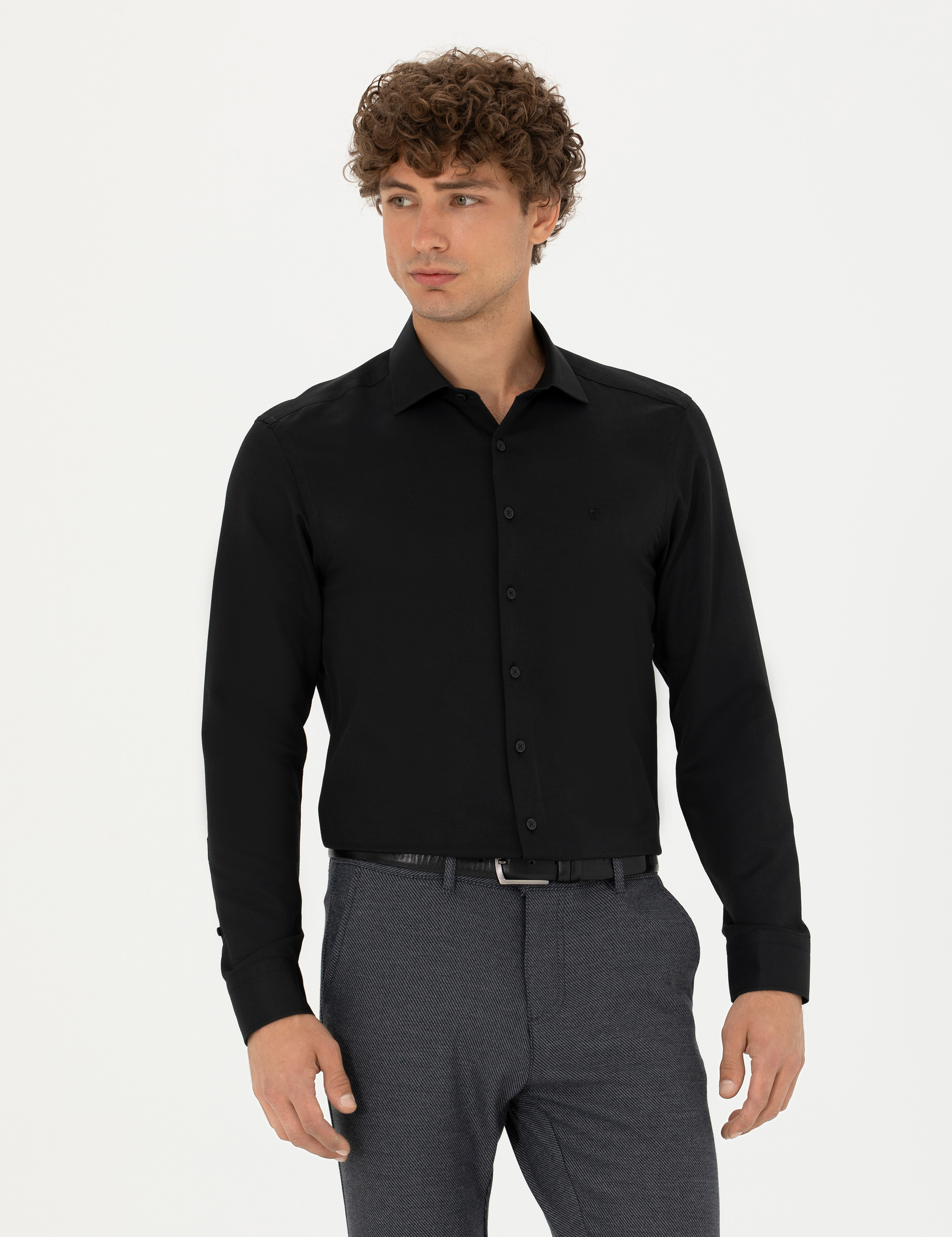 Pierre Cardin Siyah Slim Fit Uzun Kollu Gömlek görsel 3