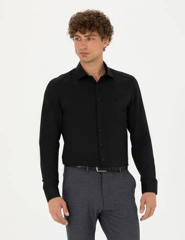 Siyah Slim Fit Uzun Kollu Gömlek