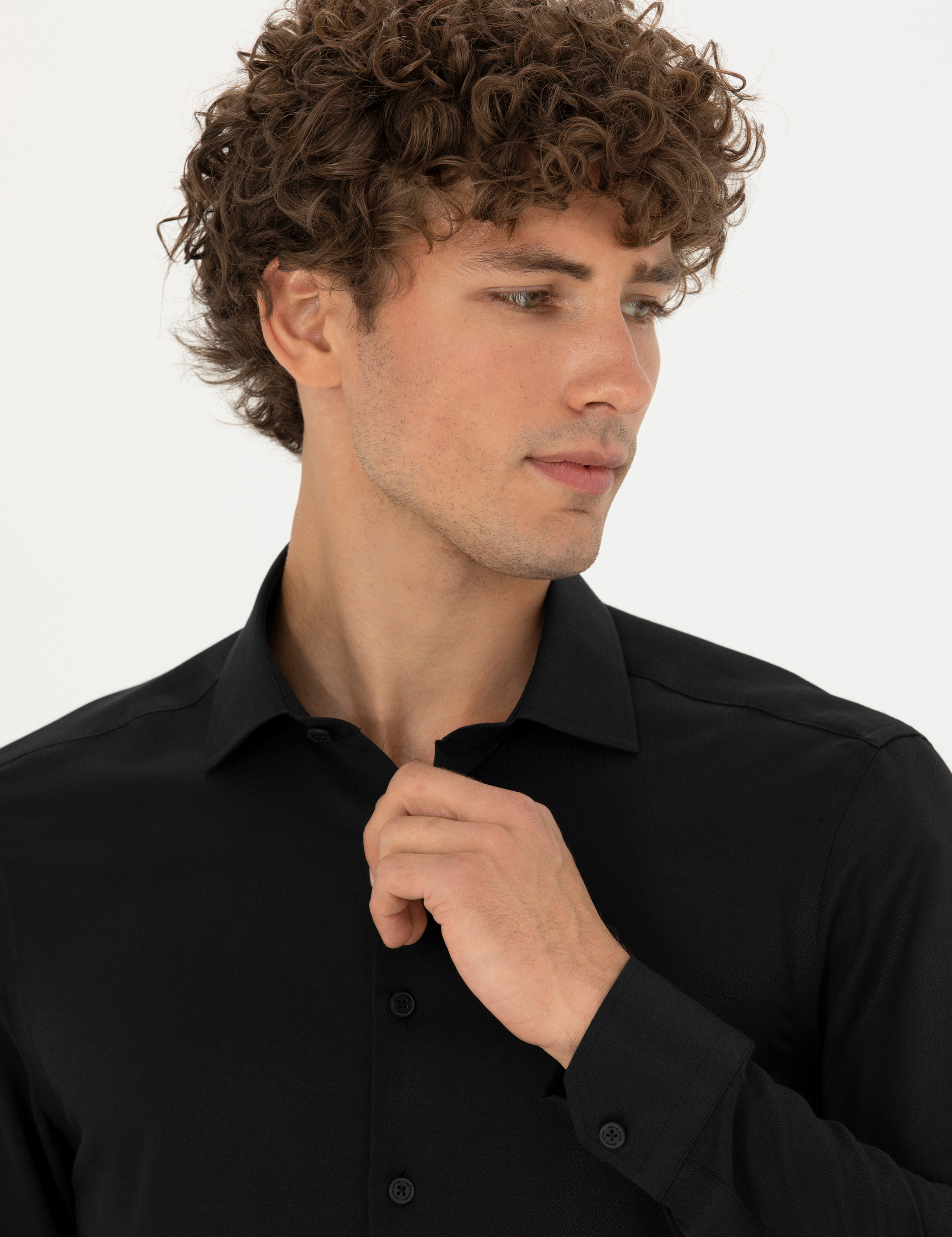 Pierre Cardin Siyah Slim Fit Uzun Kollu Gömlek görsel 2