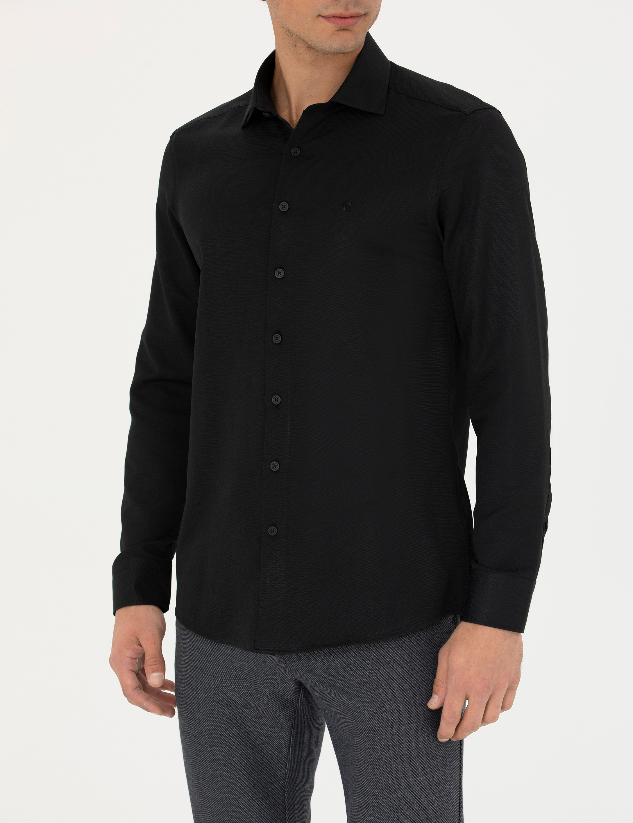 Pierre Cardin Siyah Slim Fit Uzun Kollu Gömlek görsel 6