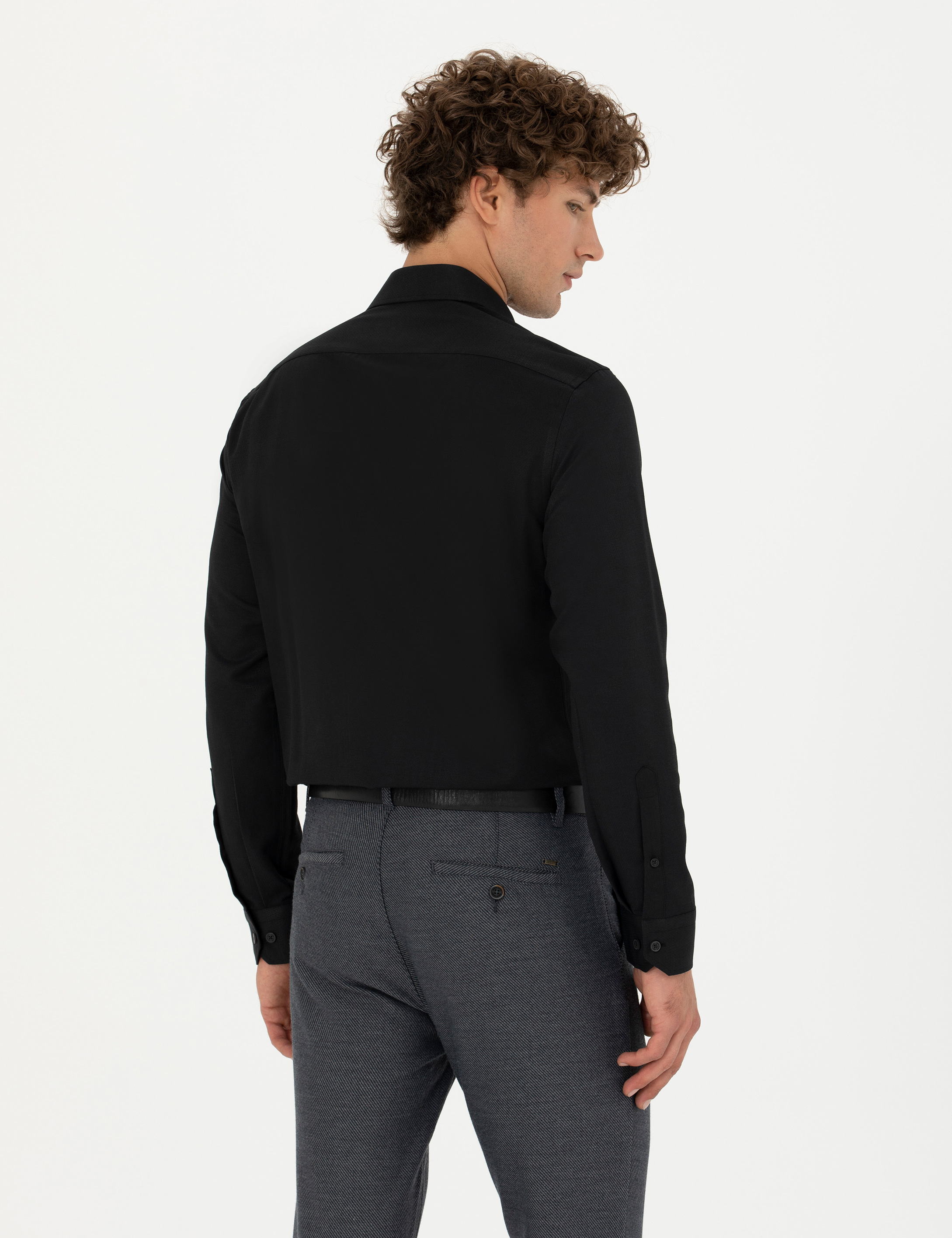 Pierre Cardin Siyah Slim Fit Uzun Kollu Gömlek görsel 5