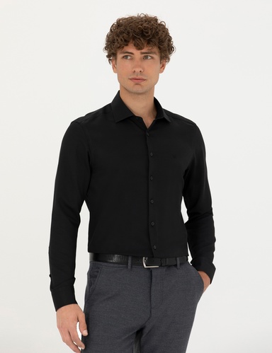 Siyah Slim Fit Uzun Kollu Gömlek