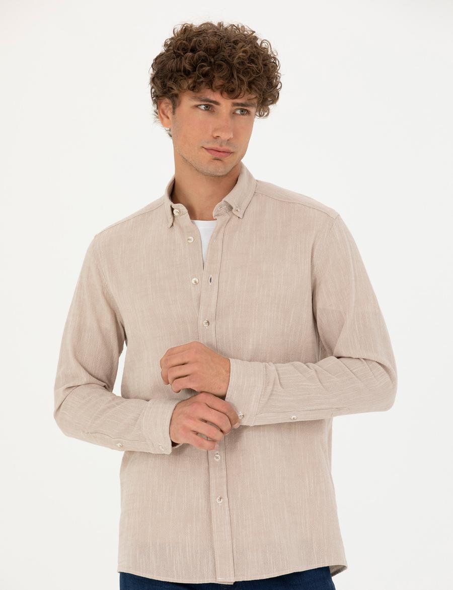 Bej Regular Fit Uzun Kollu Gömlek