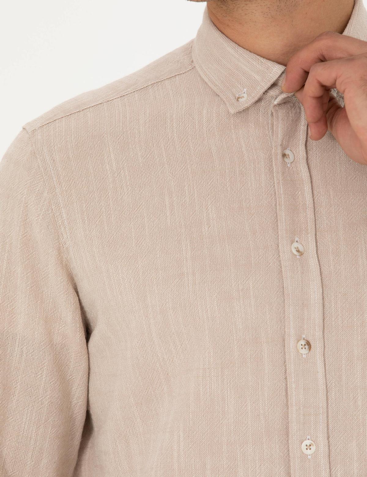 Bej Regular Fit Uzun Kollu Gömlek - 50278180008