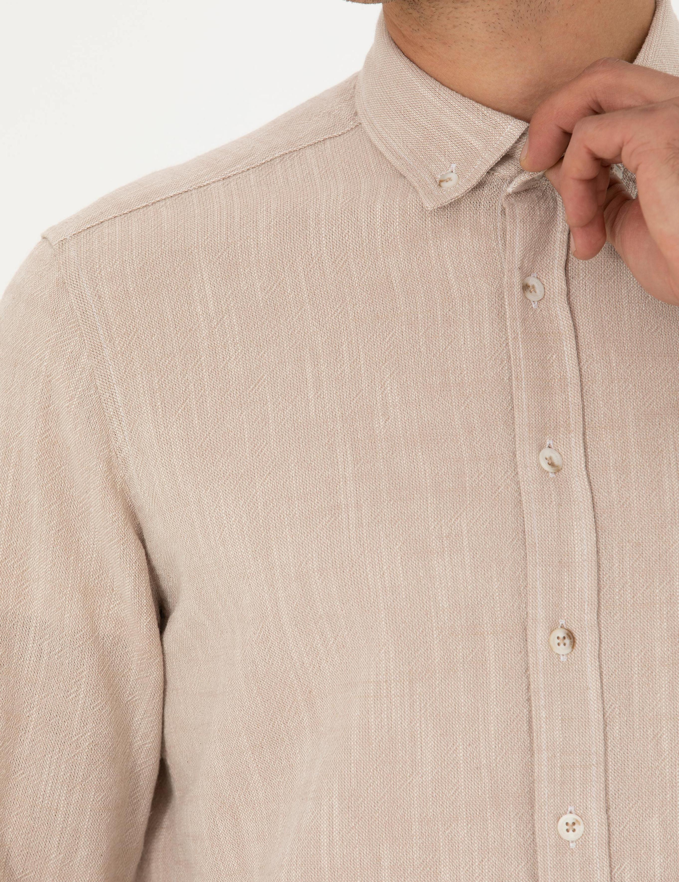Bej Regular Fit Uzun Kollu Gömlek