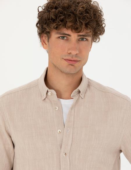 Bej Regular Fit Uzun Kollu Gömlek - 50278180008