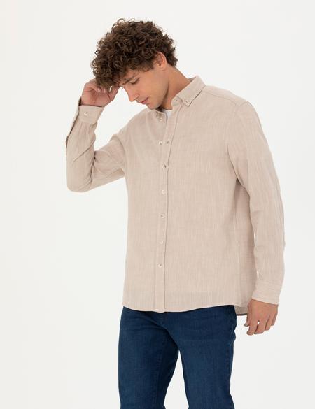 Bej Regular Fit Uzun Kollu Gömlek - 50278180008