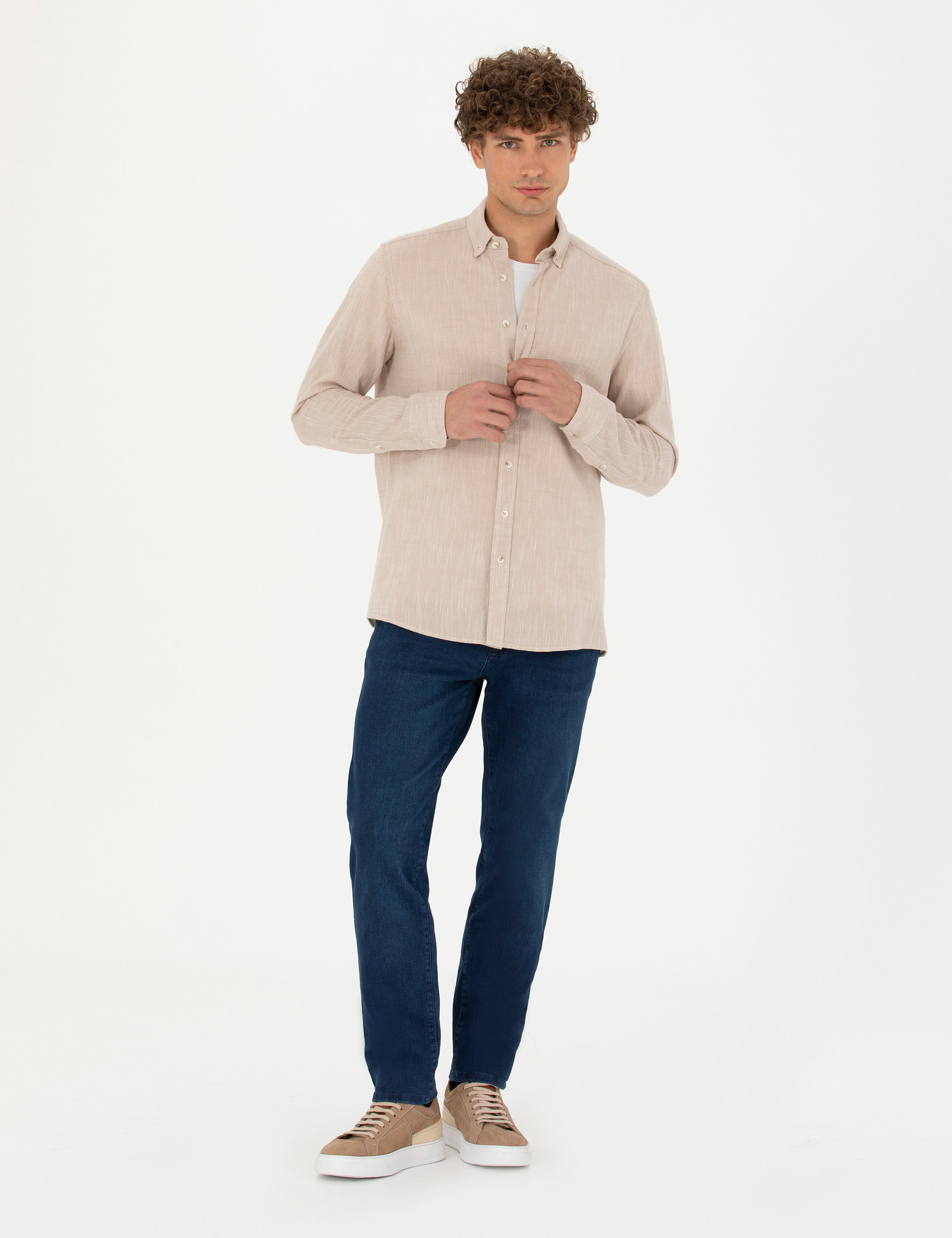 Pierre Cardin Bej Regular Fit Uzun Kollu Gömlek görsel 4