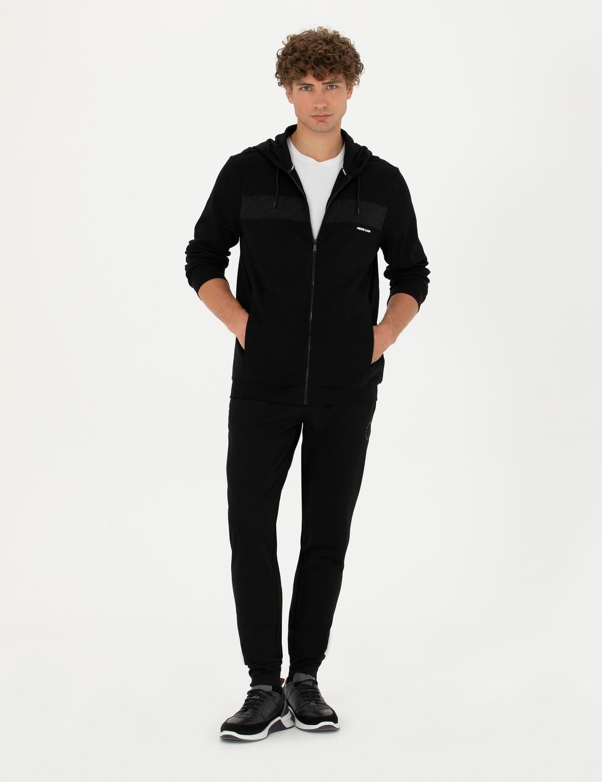 Siyah Regular Fit Kapüşonlu Hırka - 50273925023