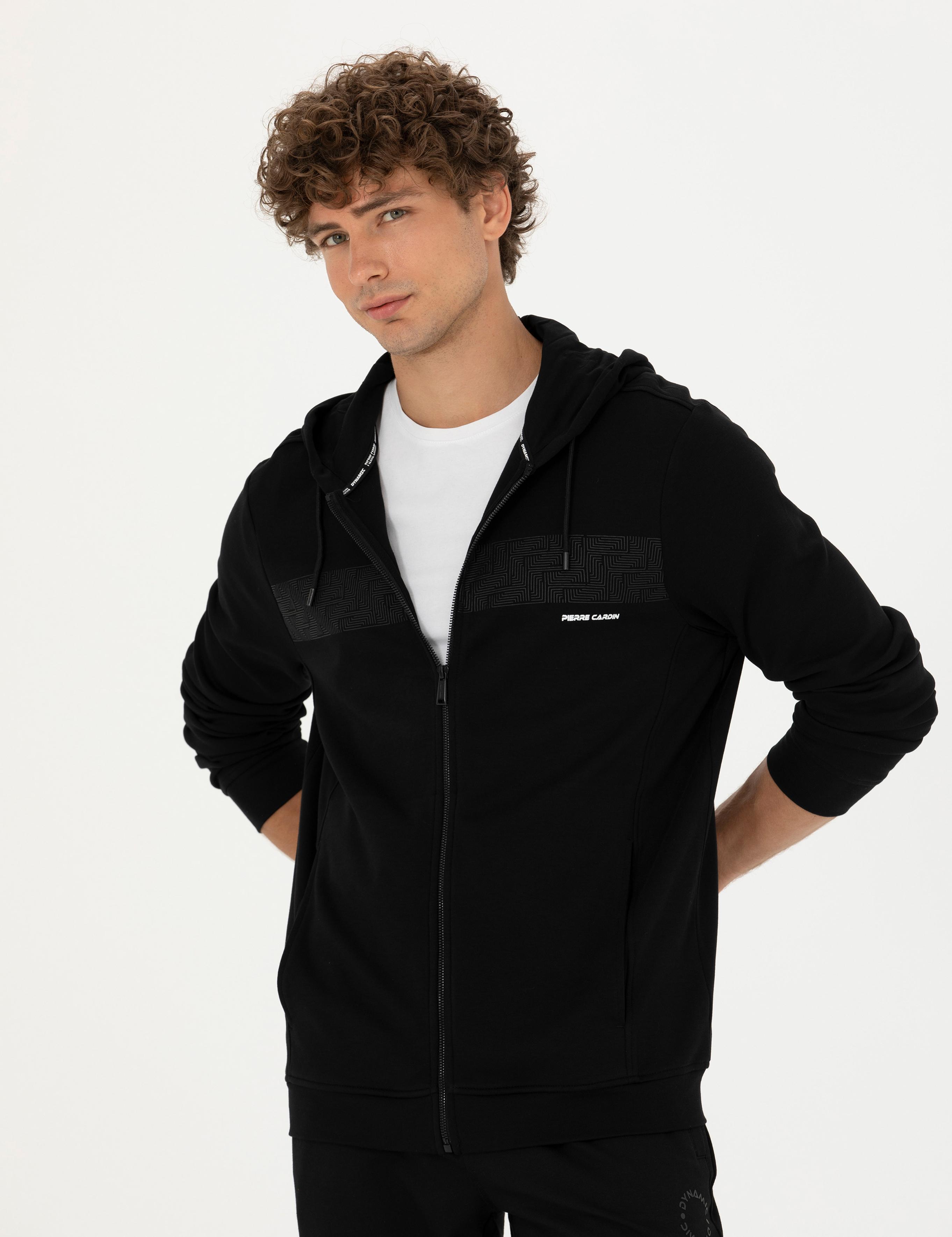 Siyah Regular Fit Kapüşonlu Hırka