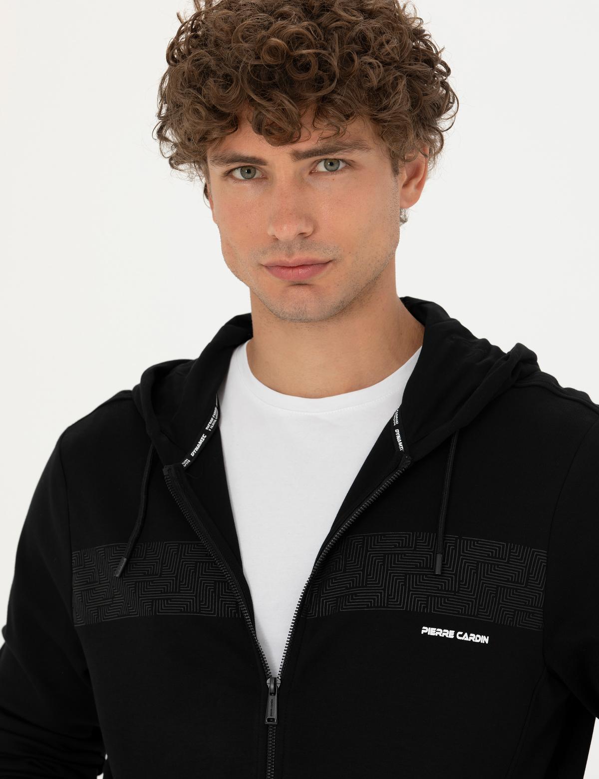 Siyah Regular Fit Kapüşonlu Hırka - 50273925023