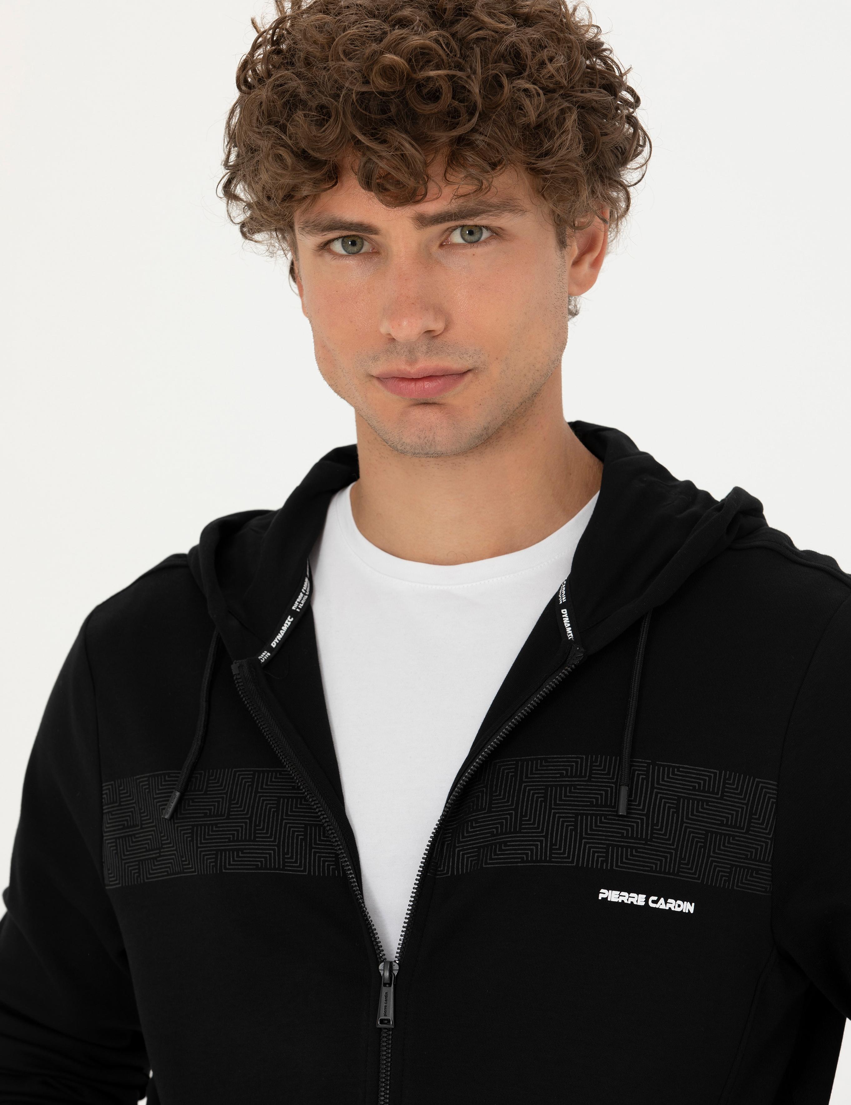 Siyah Regular Fit Kapüşonlu Hırka