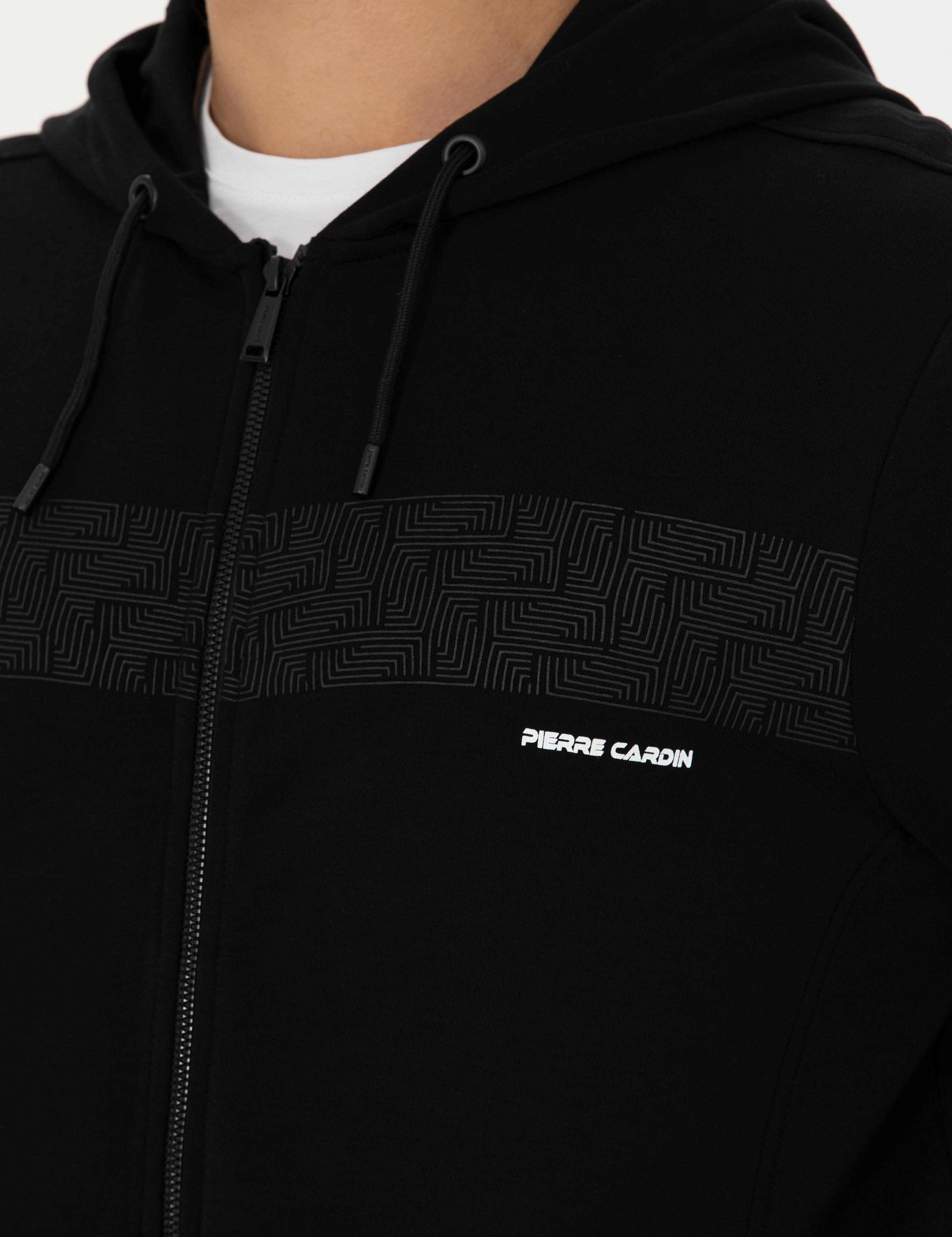 Siyah Regular Fit Kapüşonlu Hırka