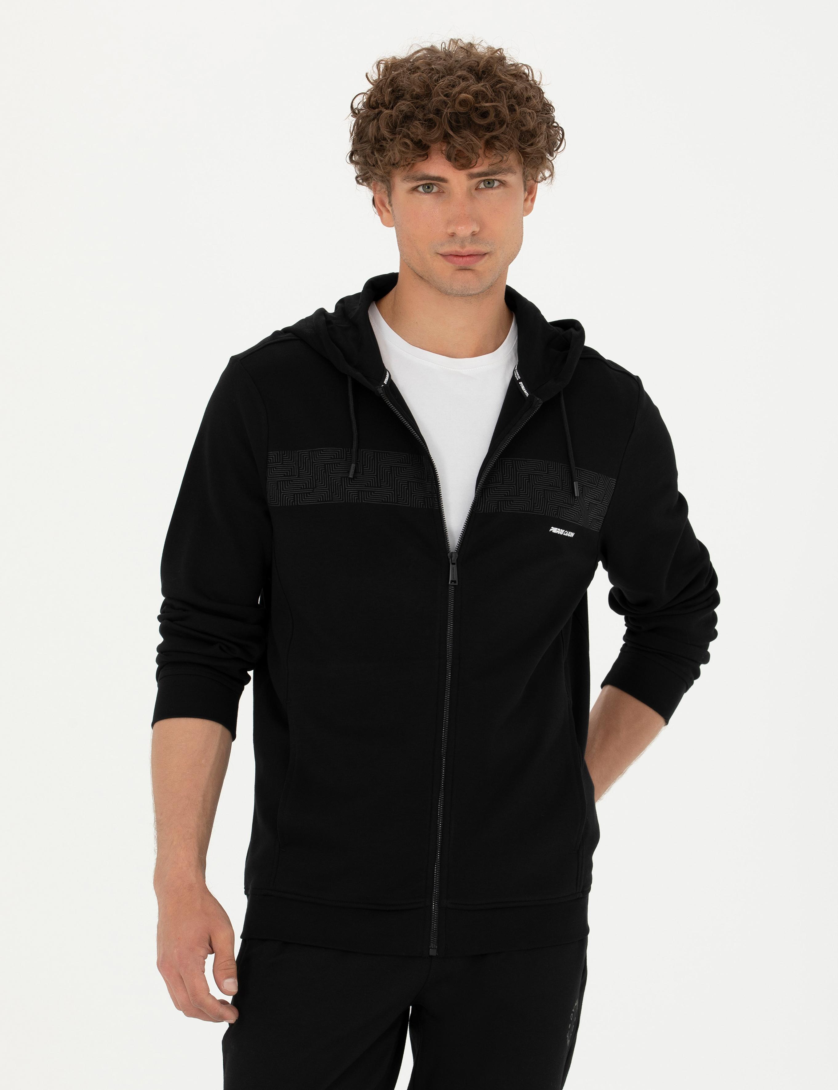 Siyah Regular Fit Kapüşonlu Hırka