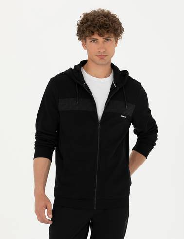 Siyah Regular Fit Kapüşonlu Hırka