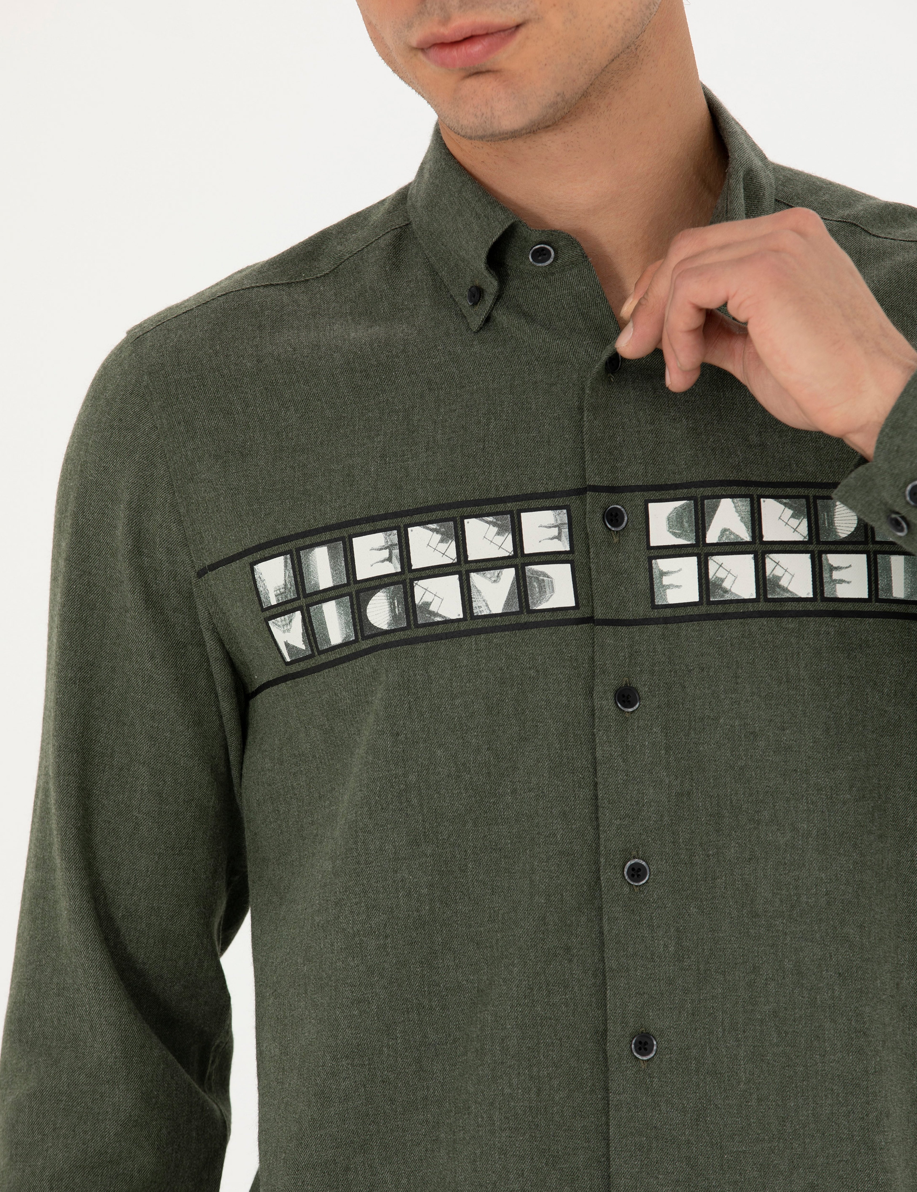 Haki Slim Fit Uzun Kollu Gömlek - Image 7
