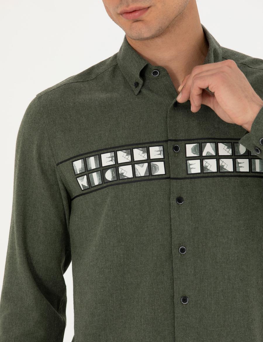 Haki Slim Fit Uzun Kollu Gömlek