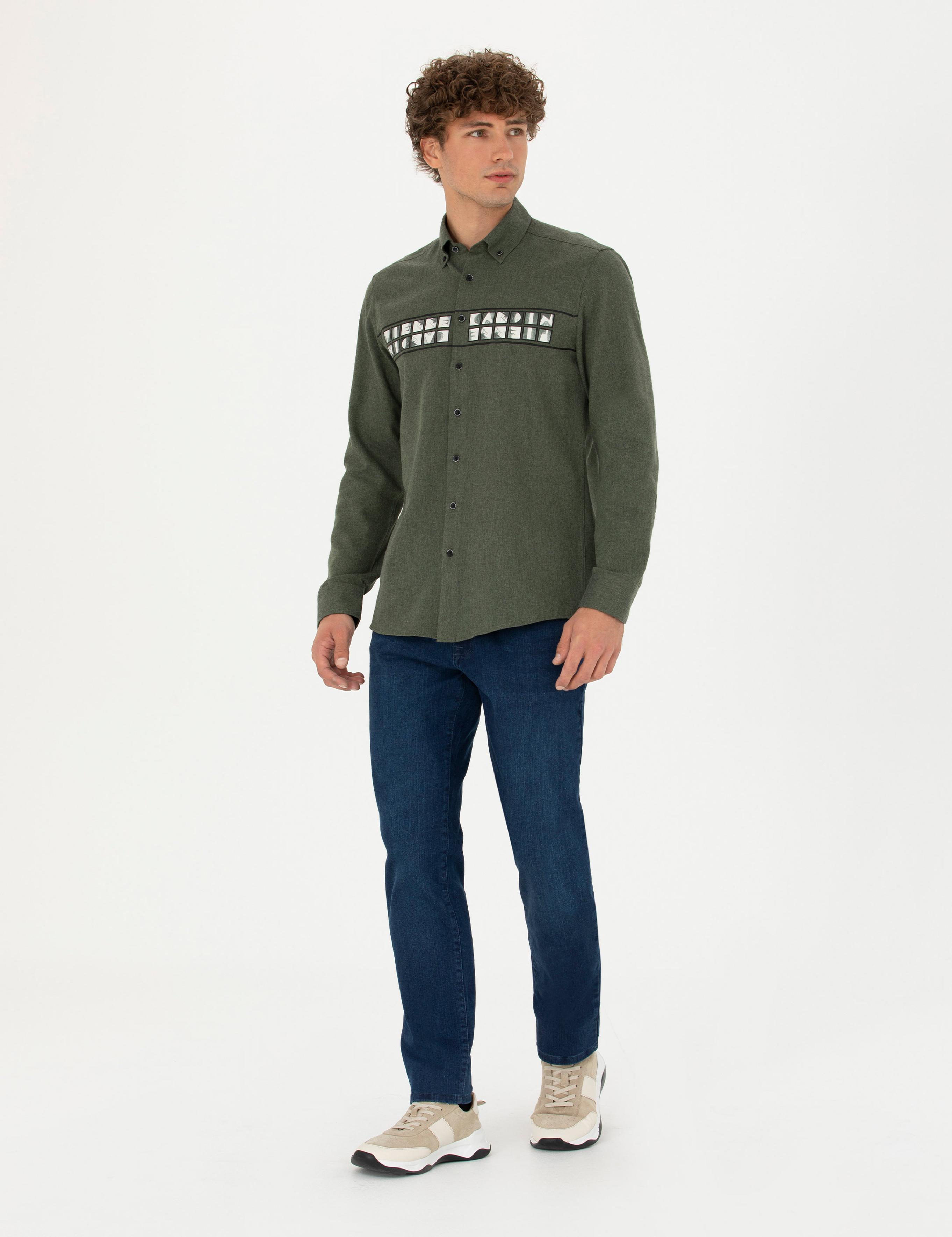 Haki Slim Fit Uzun Kollu Gömlek