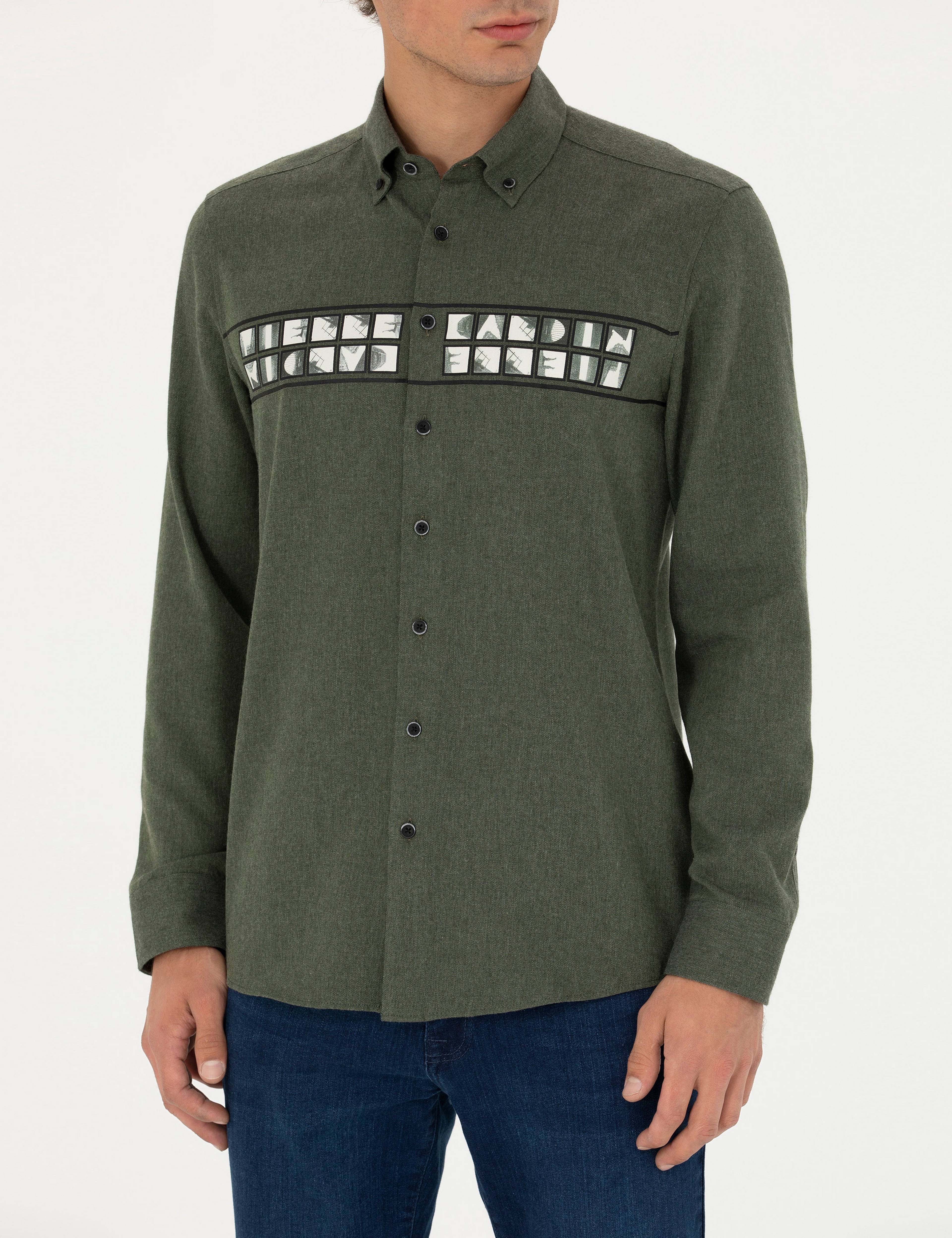 Haki Slim Fit Uzun Kollu Gömlek - Image 6