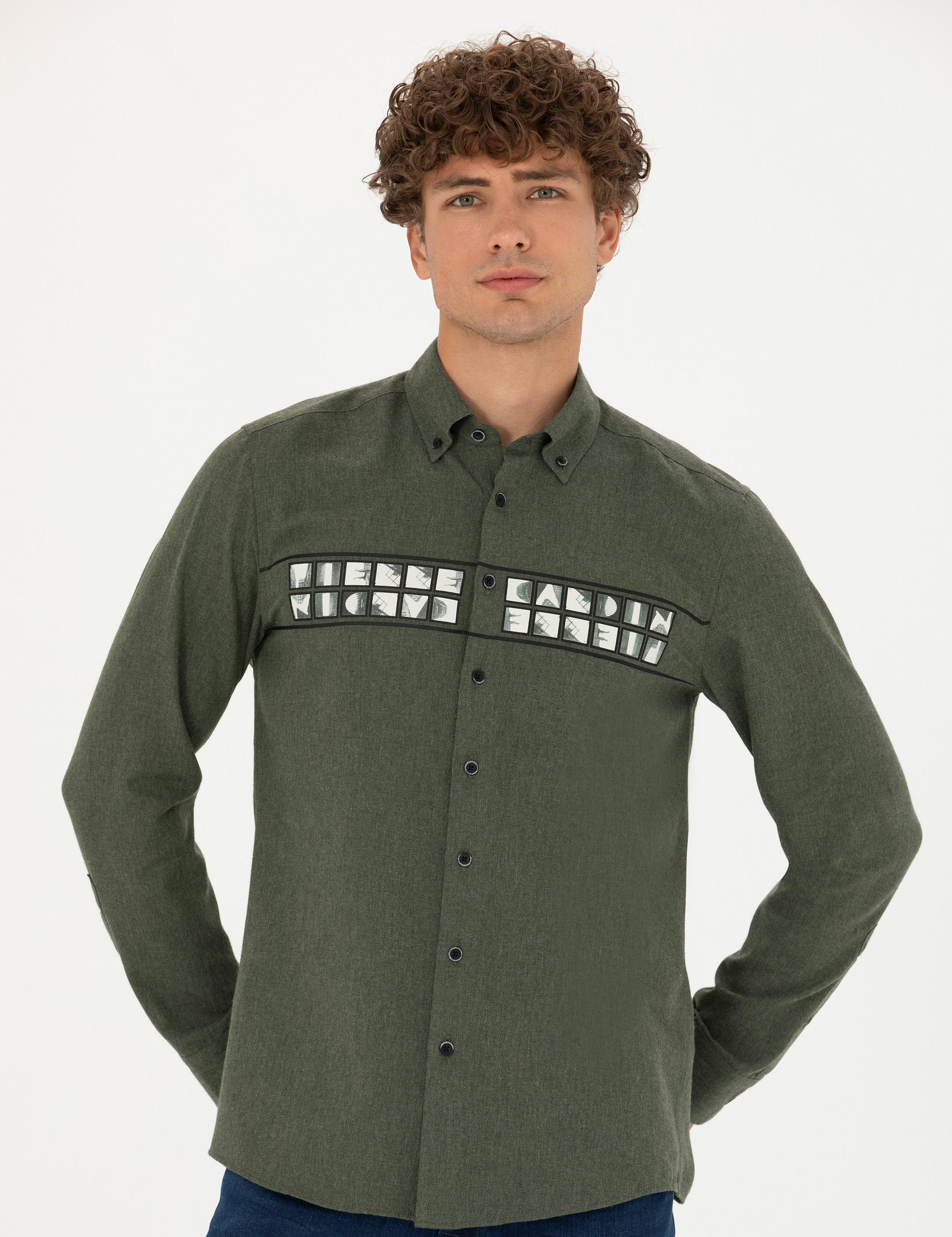 Haki Slim Fit Uzun Kollu Gömlek