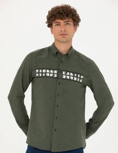 Haki Slim Fit Uzun Kollu Gömlek