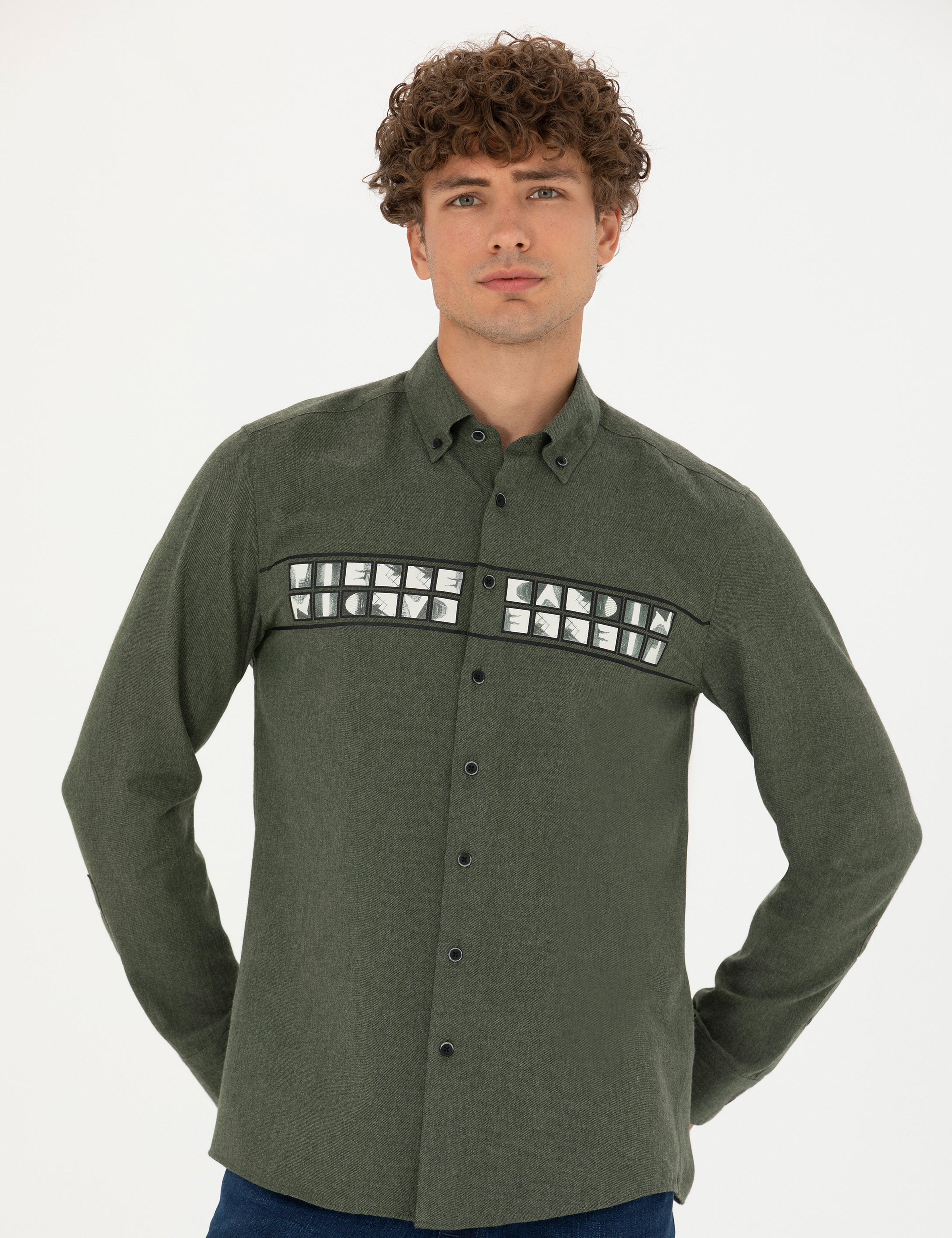 Haki Slim Fit Uzun Kollu Gömlek - Image 3