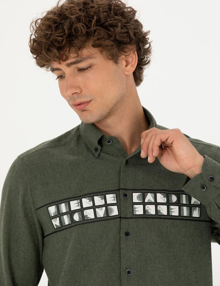 Haki Slim Fit Uzun Kollu Gömlek