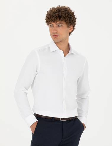Beyaz Slim Fit Uzun Kollu Gömlek
