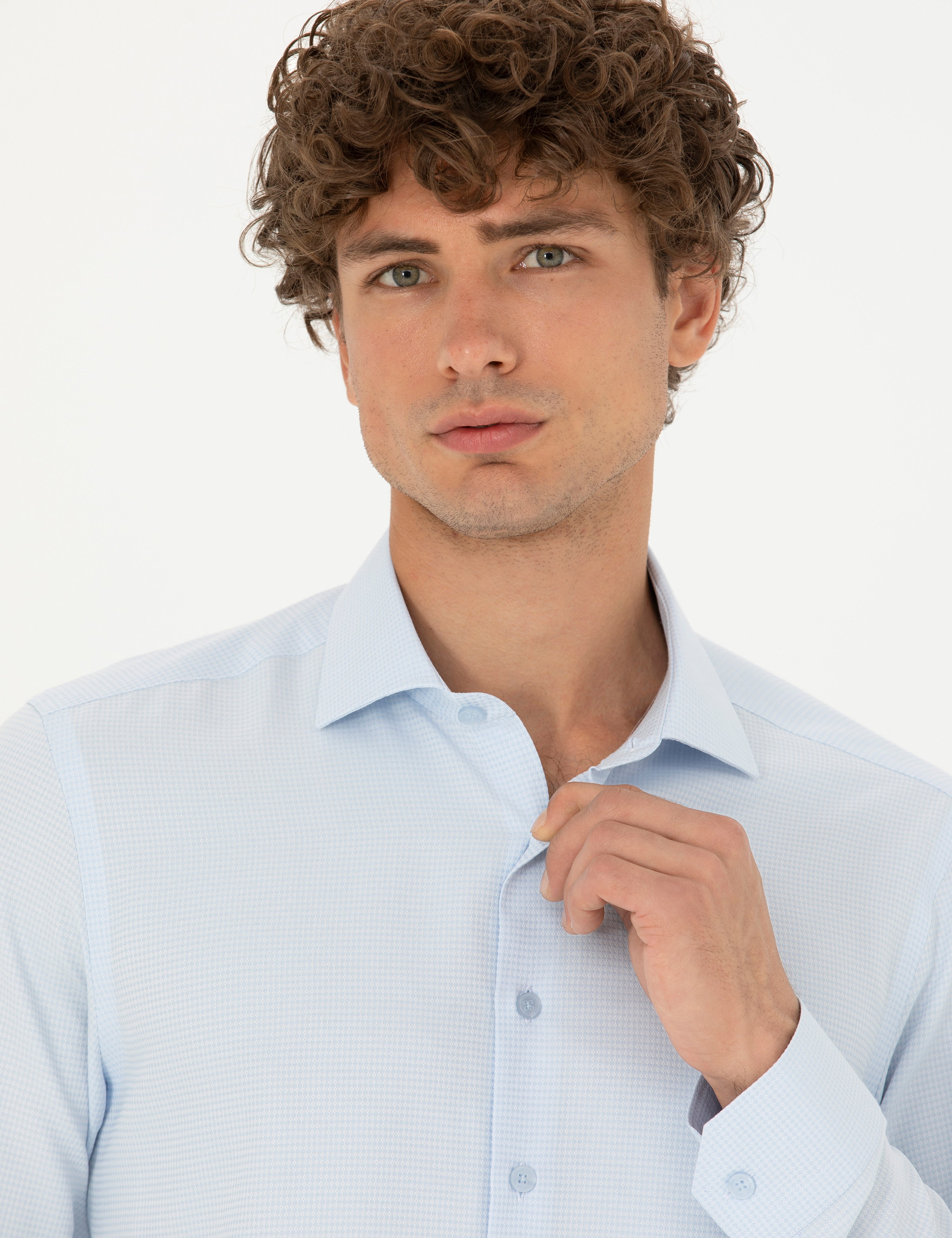 Açık Mavi Slim Fit Uzun Kollu Gömlek - Image 2