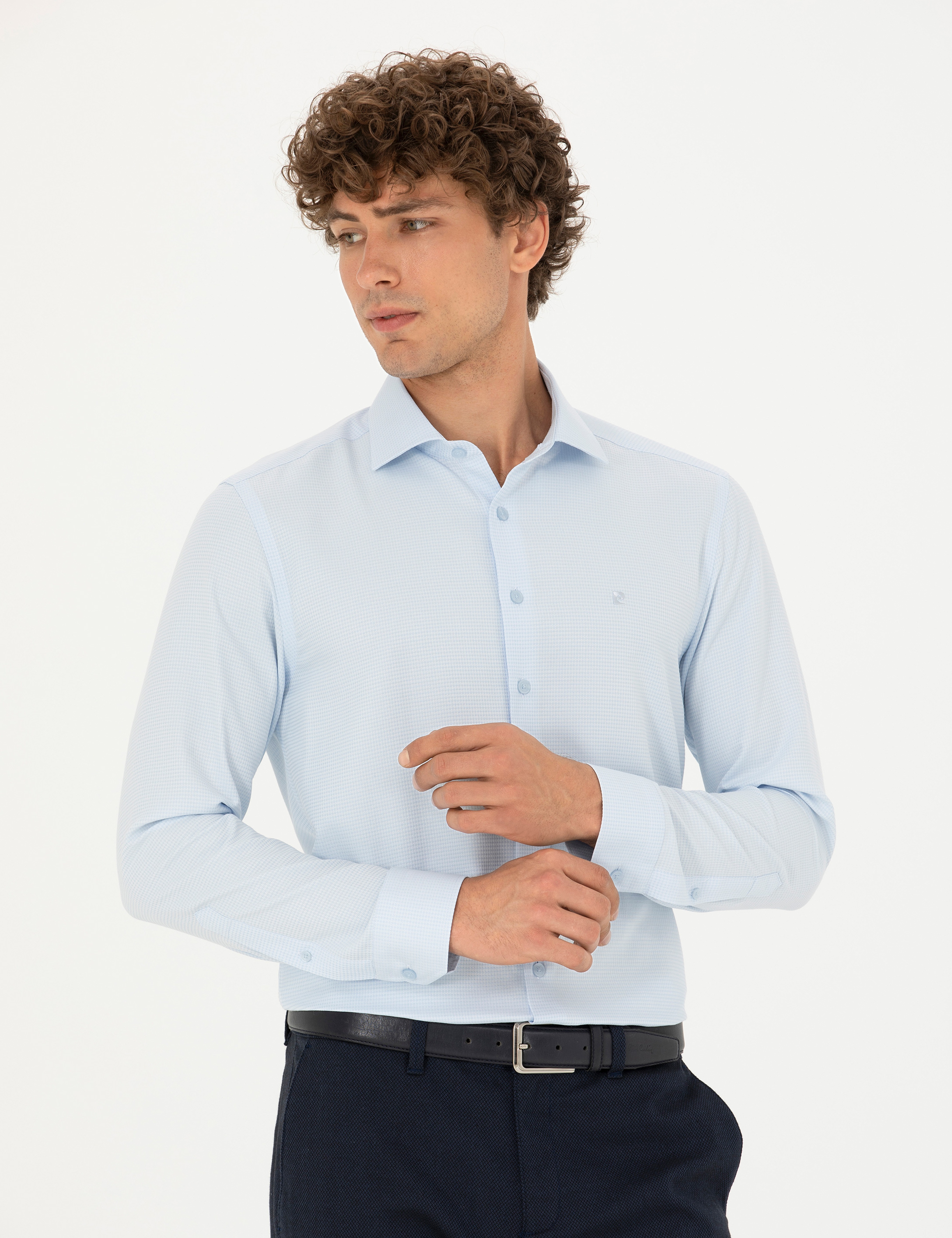 Açık Mavi Slim Fit Uzun Kollu Gömlek - Image 1