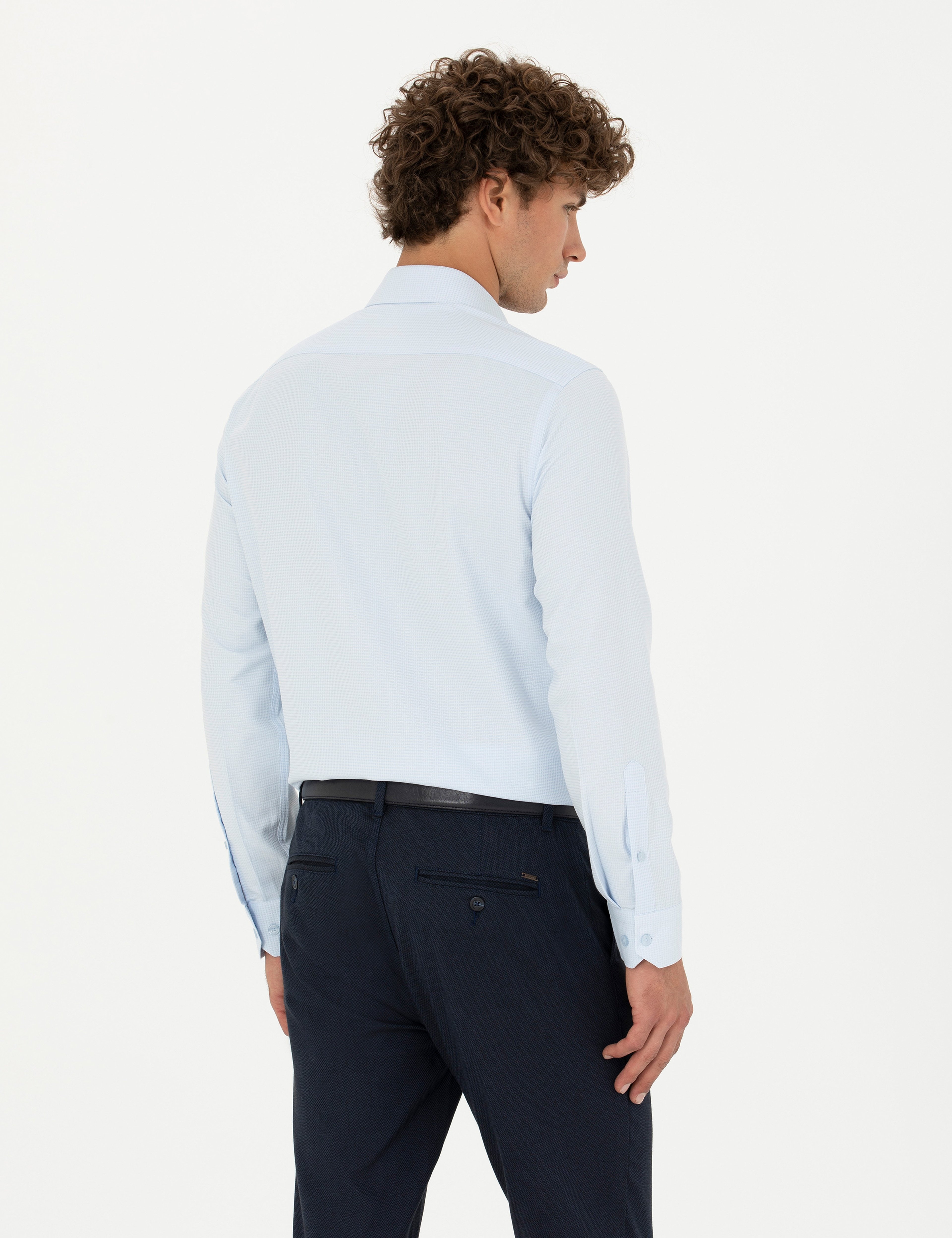 Açık Mavi Slim Fit Uzun Kollu Gömlek - Image 5