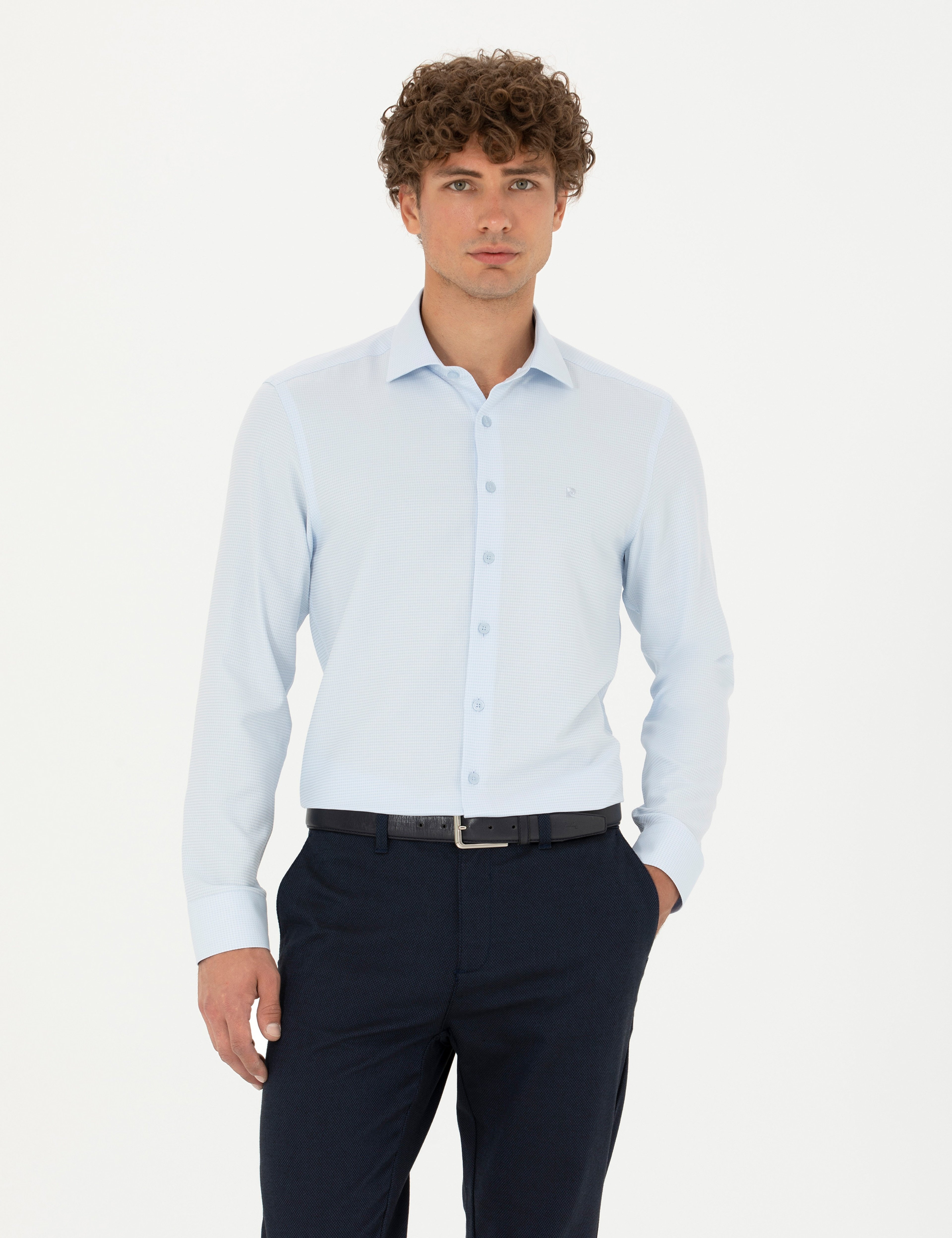 Açık Mavi Slim Fit Uzun Kollu Gömlek - Image 3