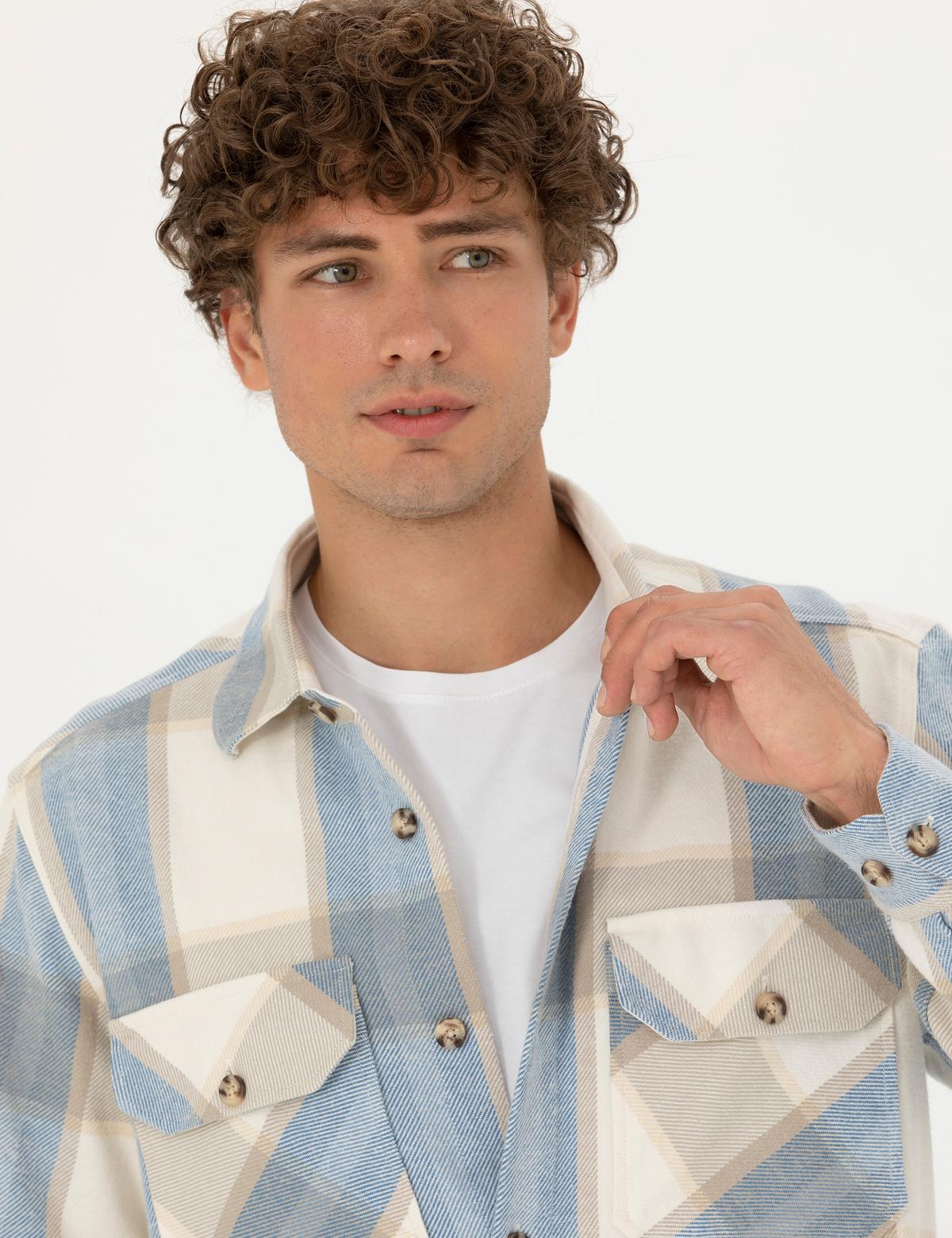 Bej Ekose Oduncu Oversize Gömlek Ceket - 50276931024