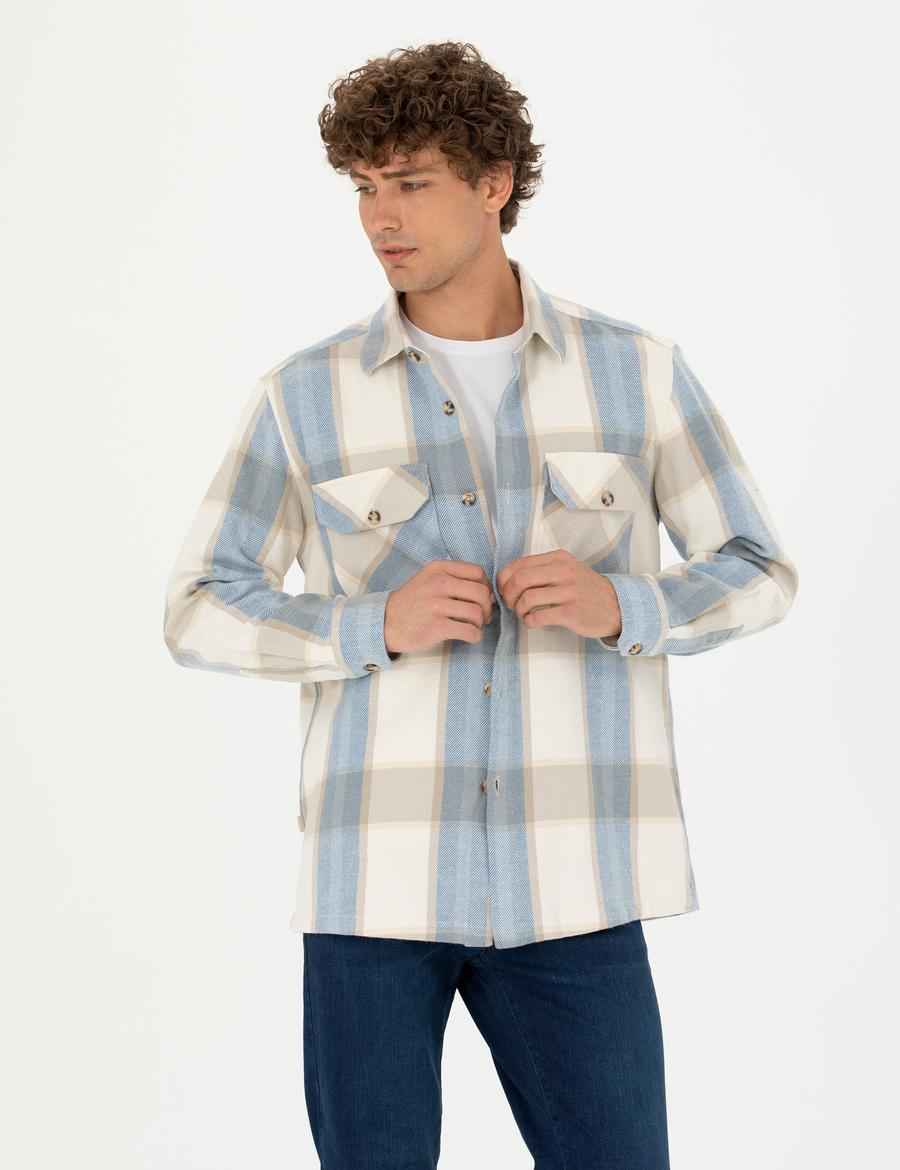 Bej Ekose Oduncu Oversize Gömlek Ceket