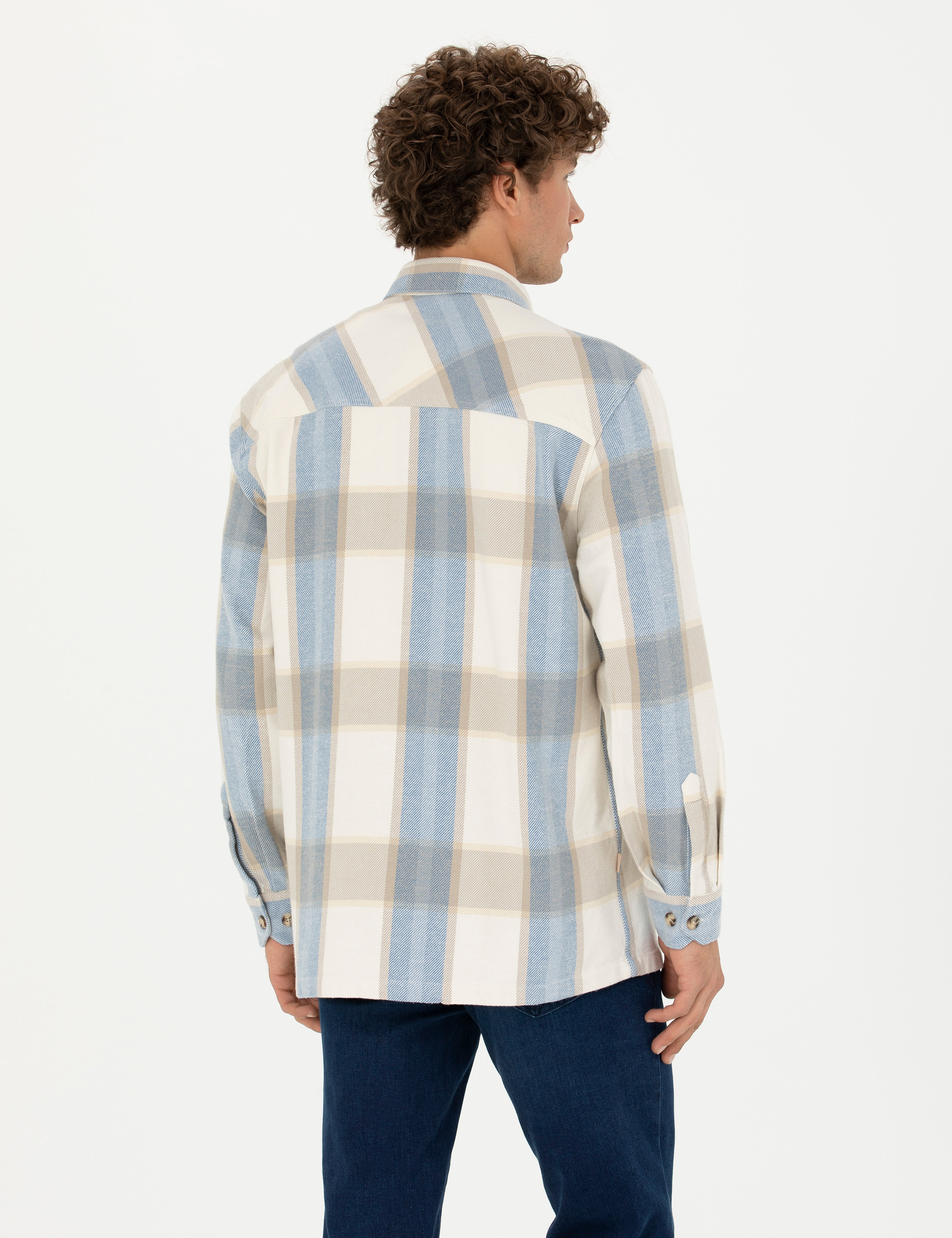 Bej Ekose Oduncu Oversize Gömlek Ceket - Image 5