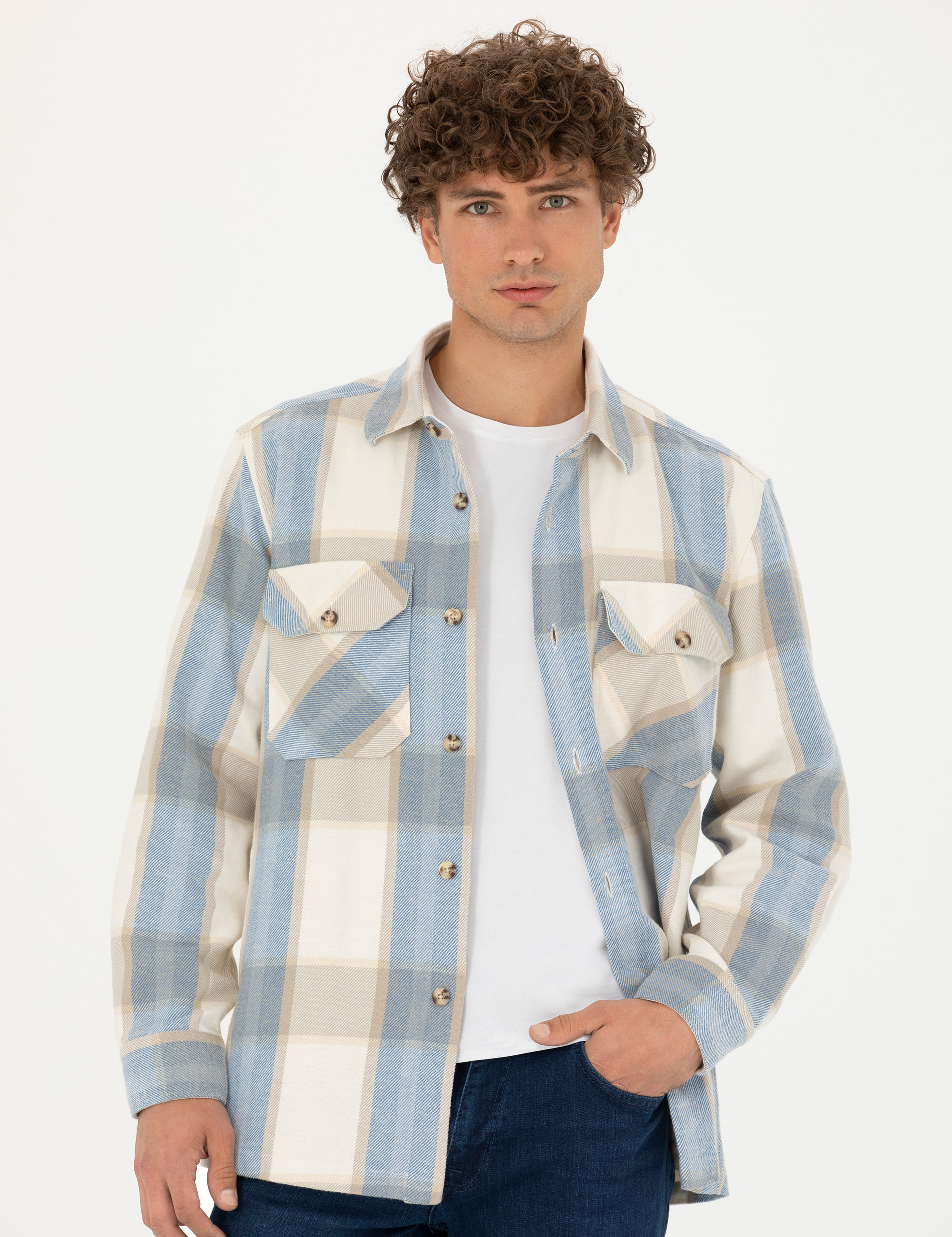 Bej Ekose Oduncu Oversize Gömlek Ceket