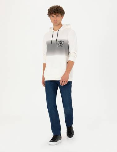 Ekru 2 İplik Regular Fit Kapüşonlu Sweatshirt