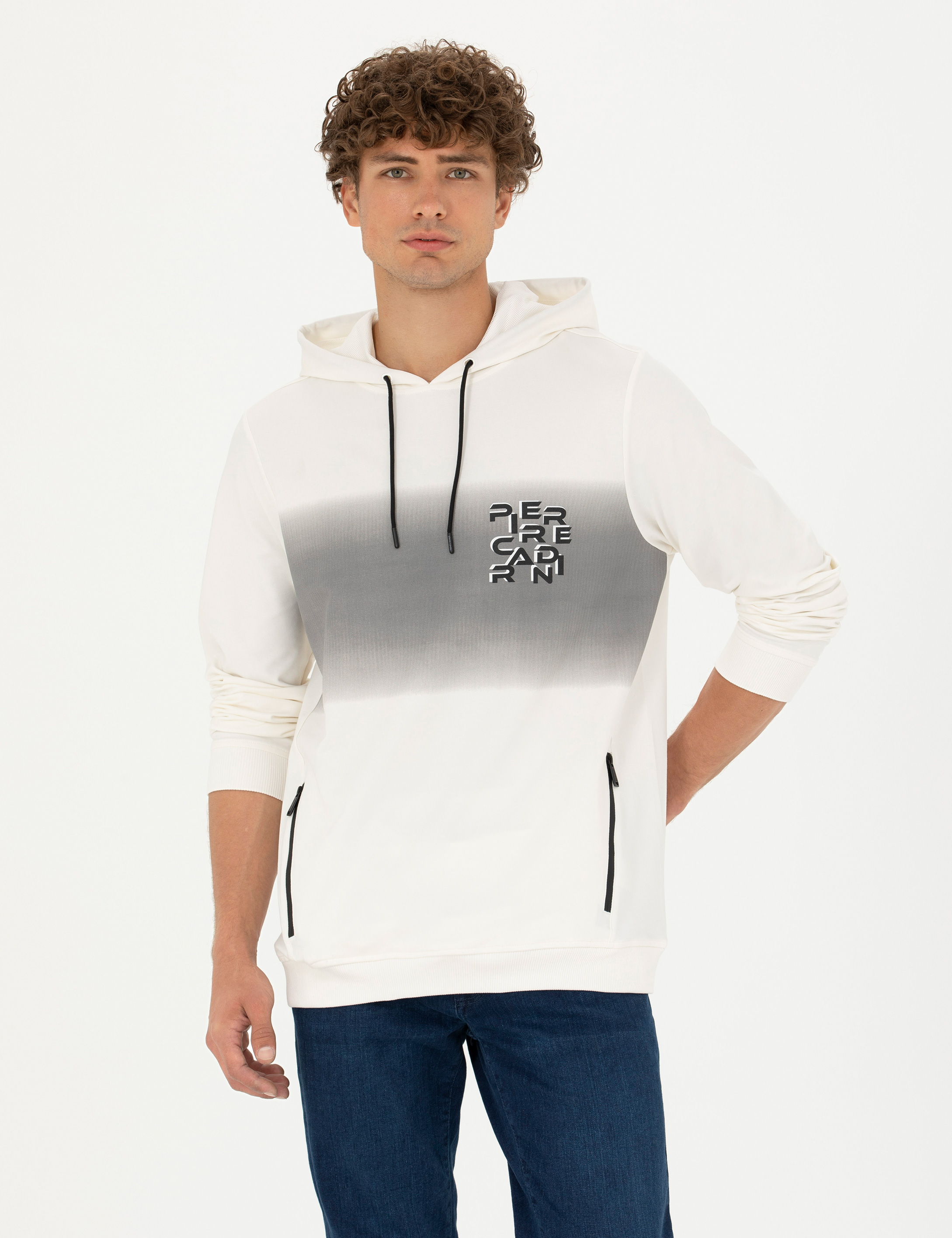 Pierre Cardin Ekru 2 İplik Regular Fit Kapüşonlu Sweatshirt görsel 3