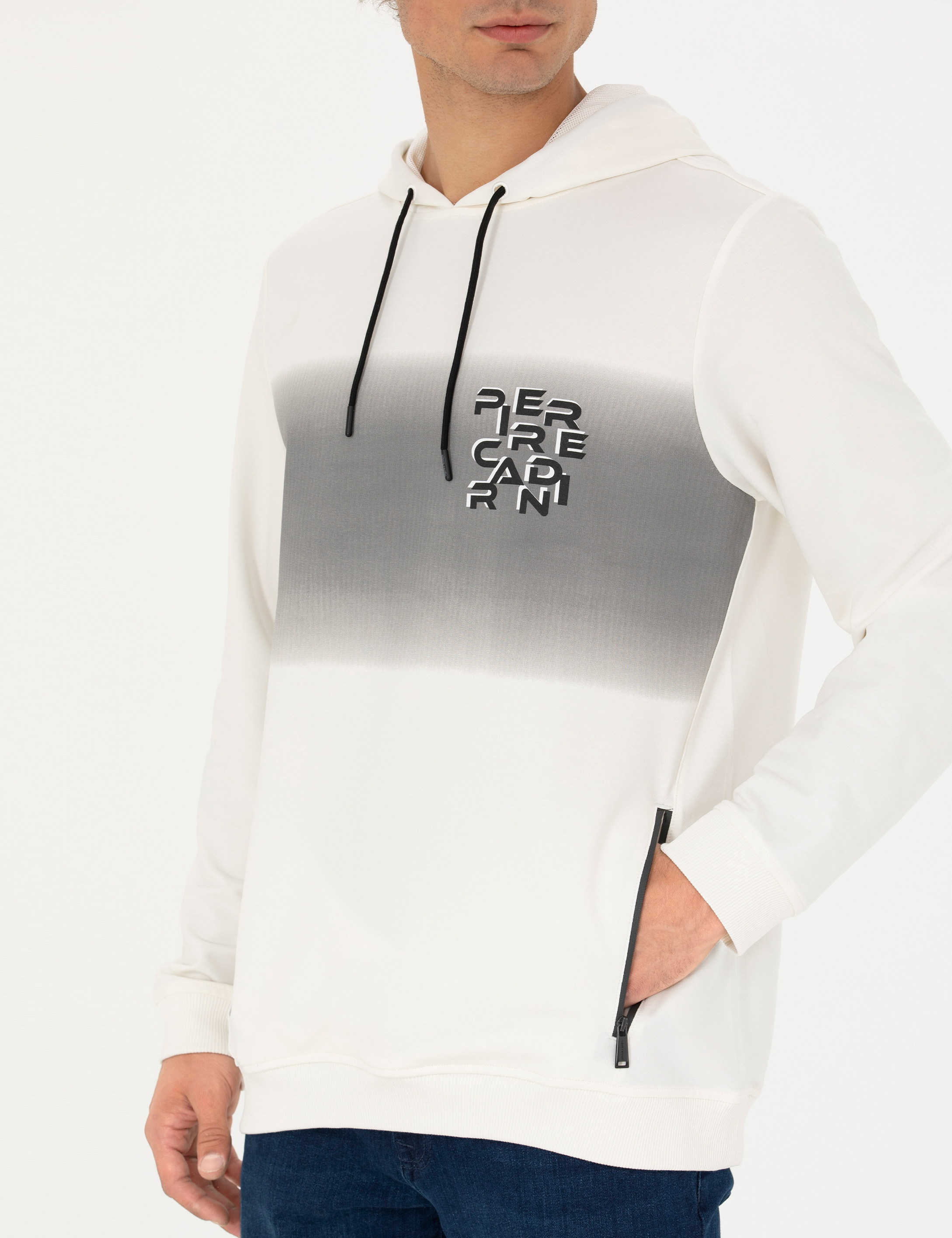 Ekru 2 İplik Regular Fit Kapüşonlu Sweatshirt - Image 6