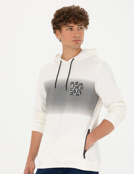 Ekru 2 İplik Regular Fit Kapüşonlu Sweatshirt - 50272827013