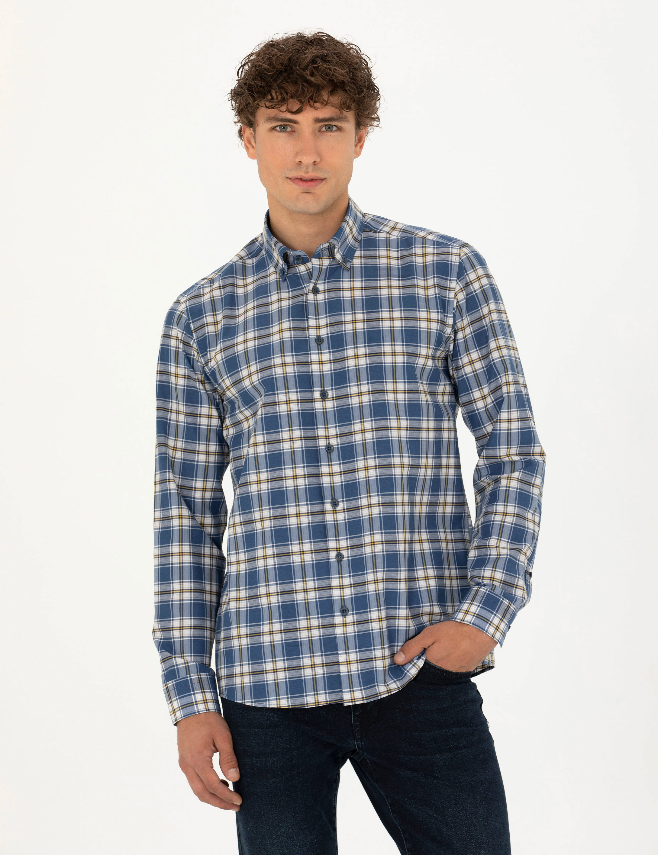 Lacivert Slim Fit Uzun Kollu Gömlek