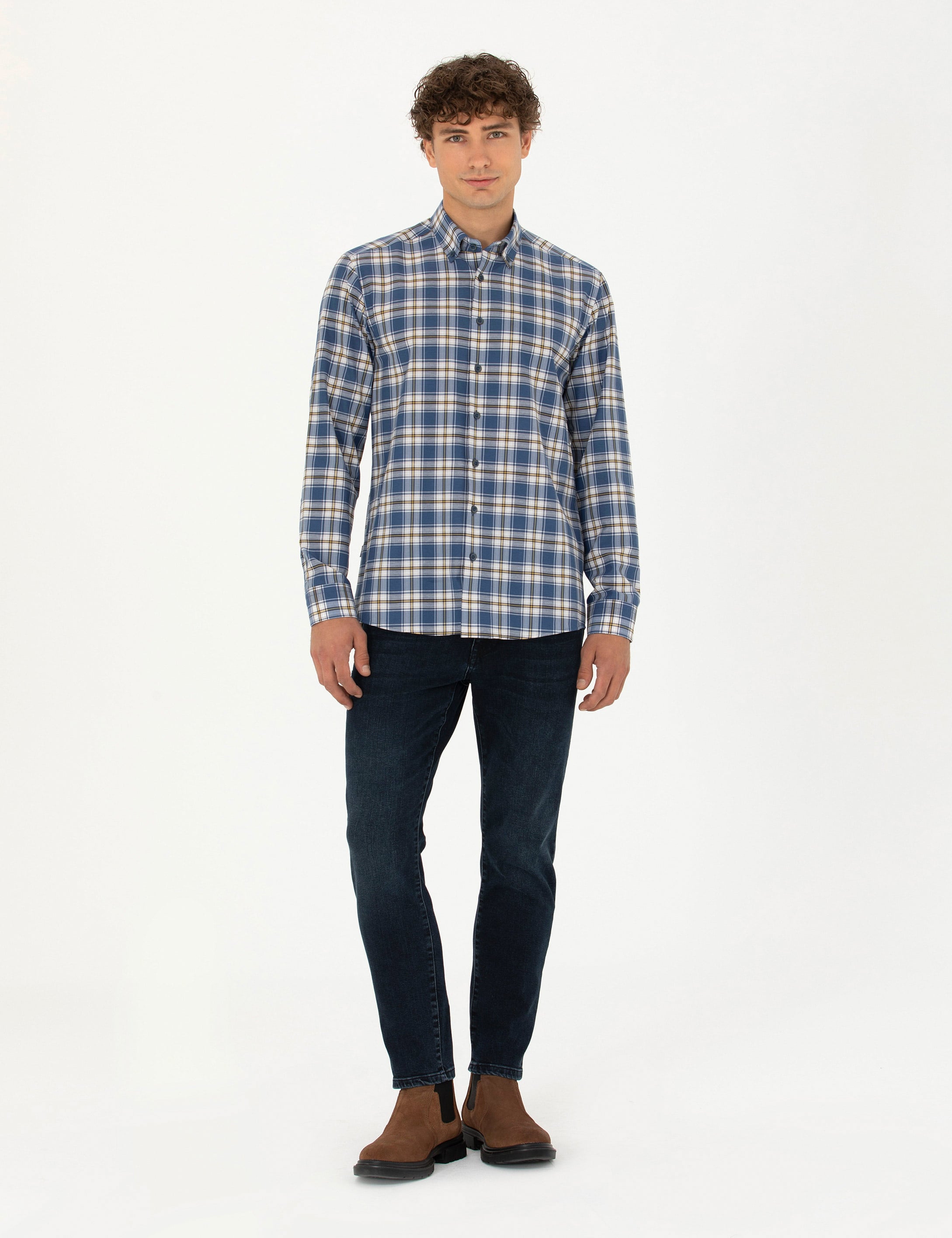 Lacivert Slim Fit Uzun Kollu Gömlek