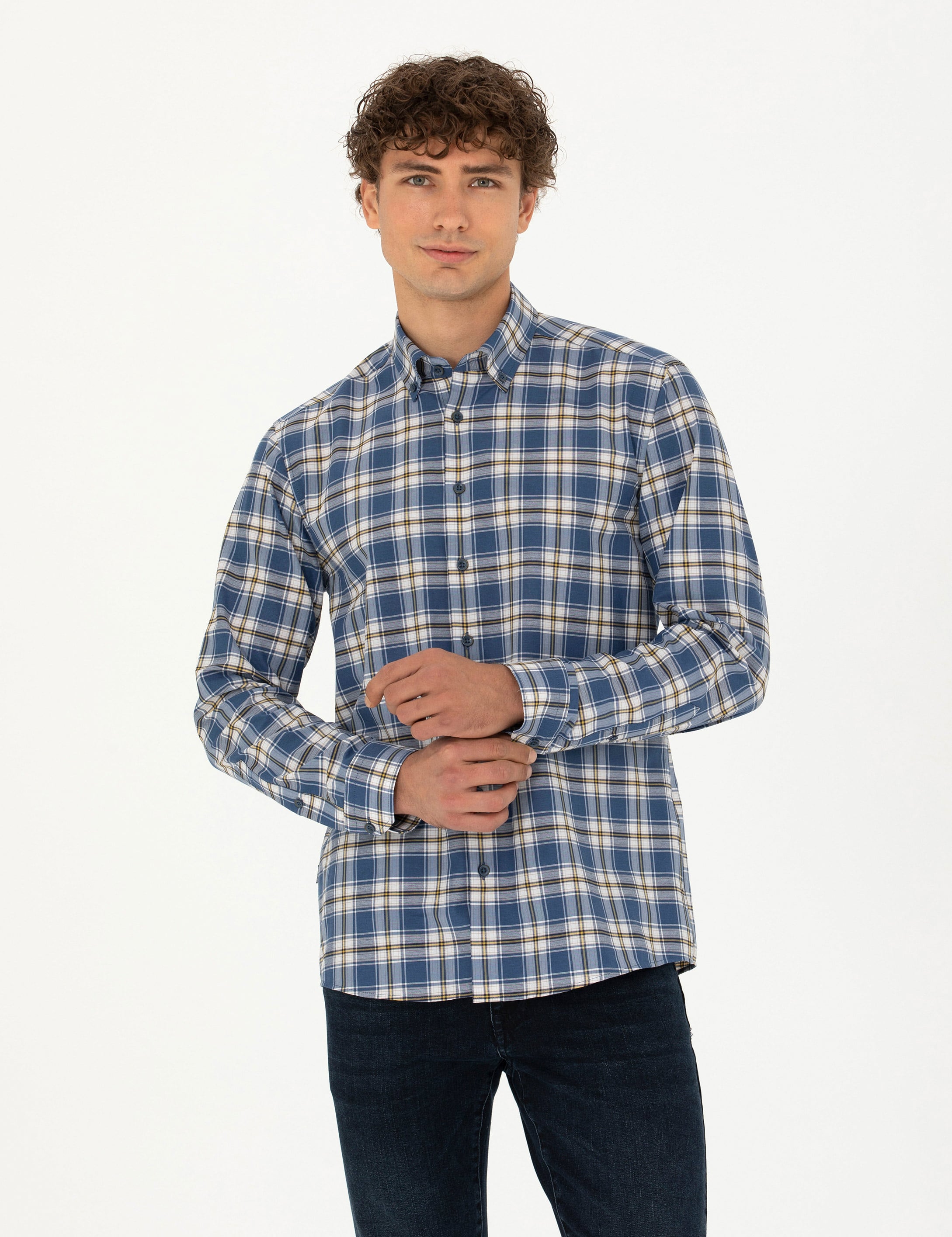 Lacivert Slim Fit Uzun Kollu Gömlek